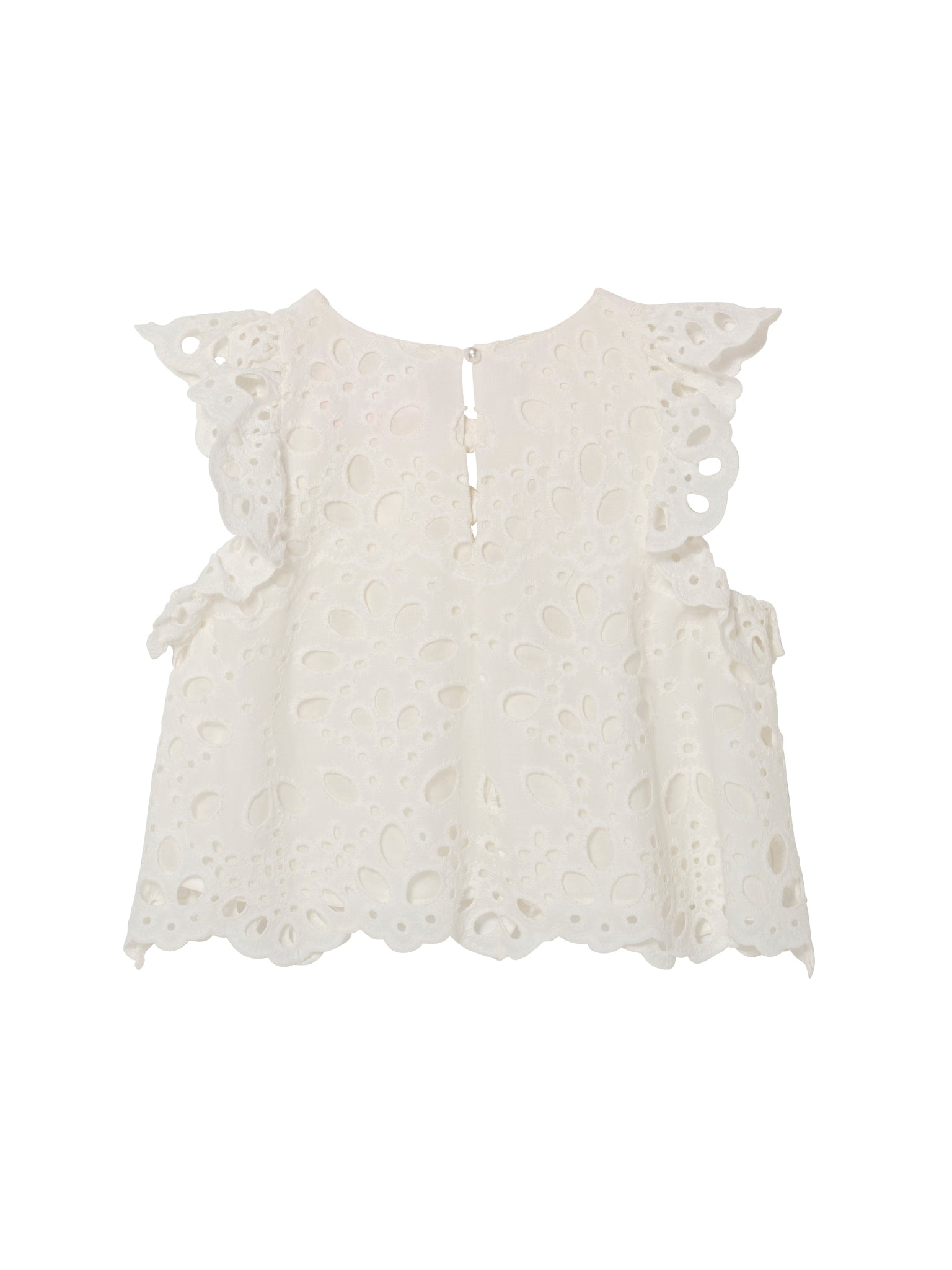 La Croisette Top - Sleeveless Broderie Anglaise Top with Ruffle Detail