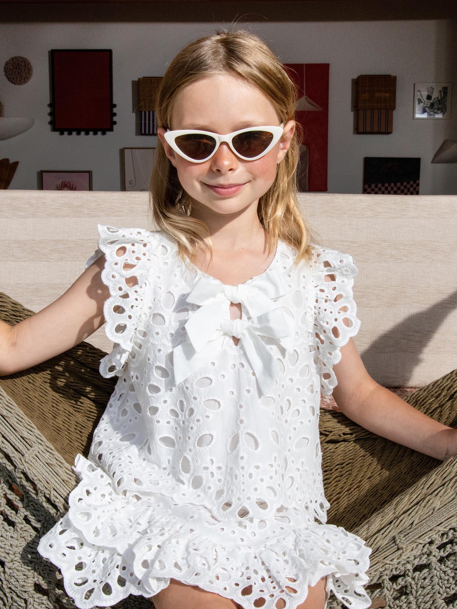 La Croisette Top - Sleeveless Broderie Anglaise Top with Ruffle Detail