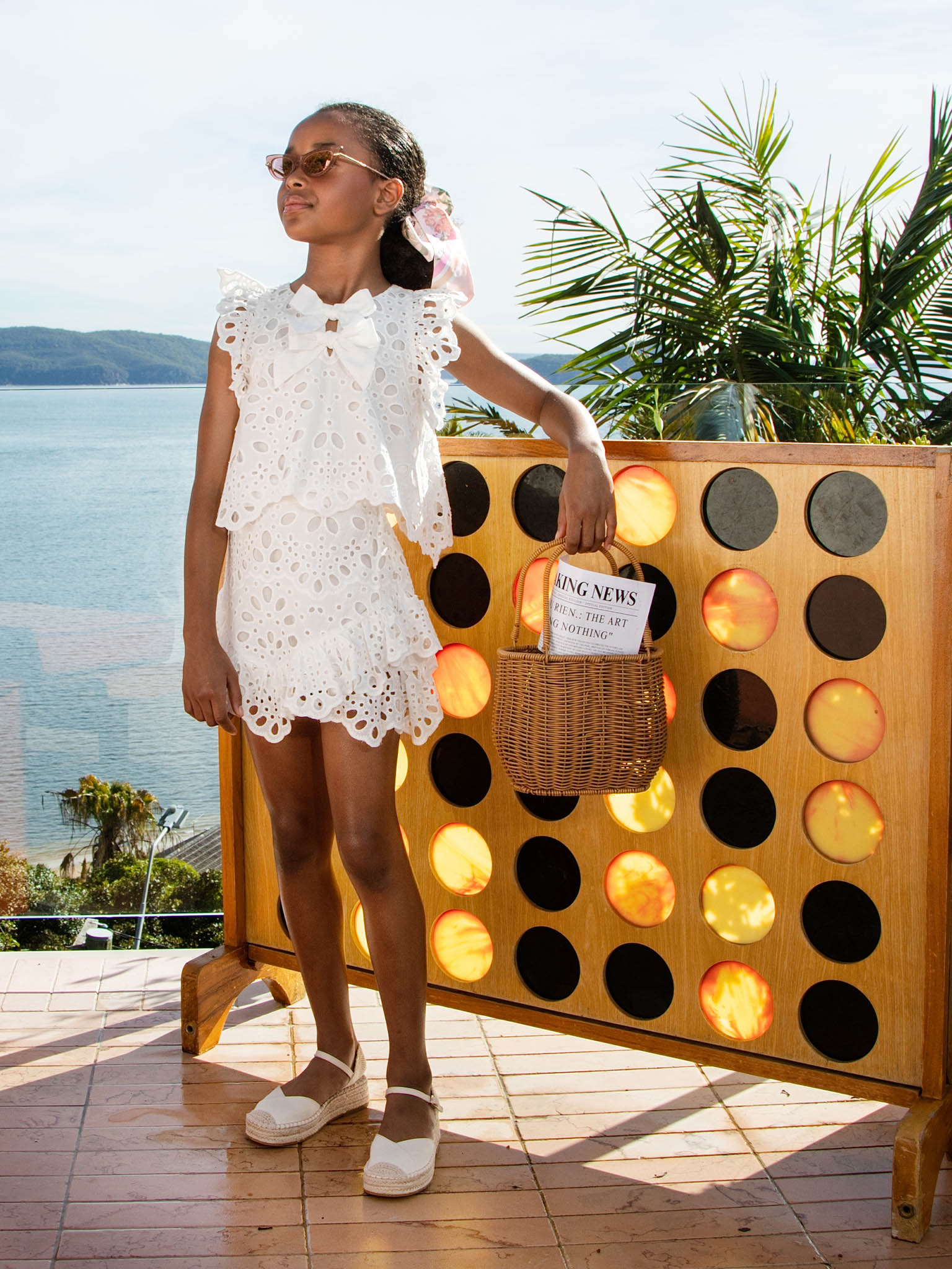 La Croisette Top - Sleeveless Broderie Anglaise Top with Ruffle Detail