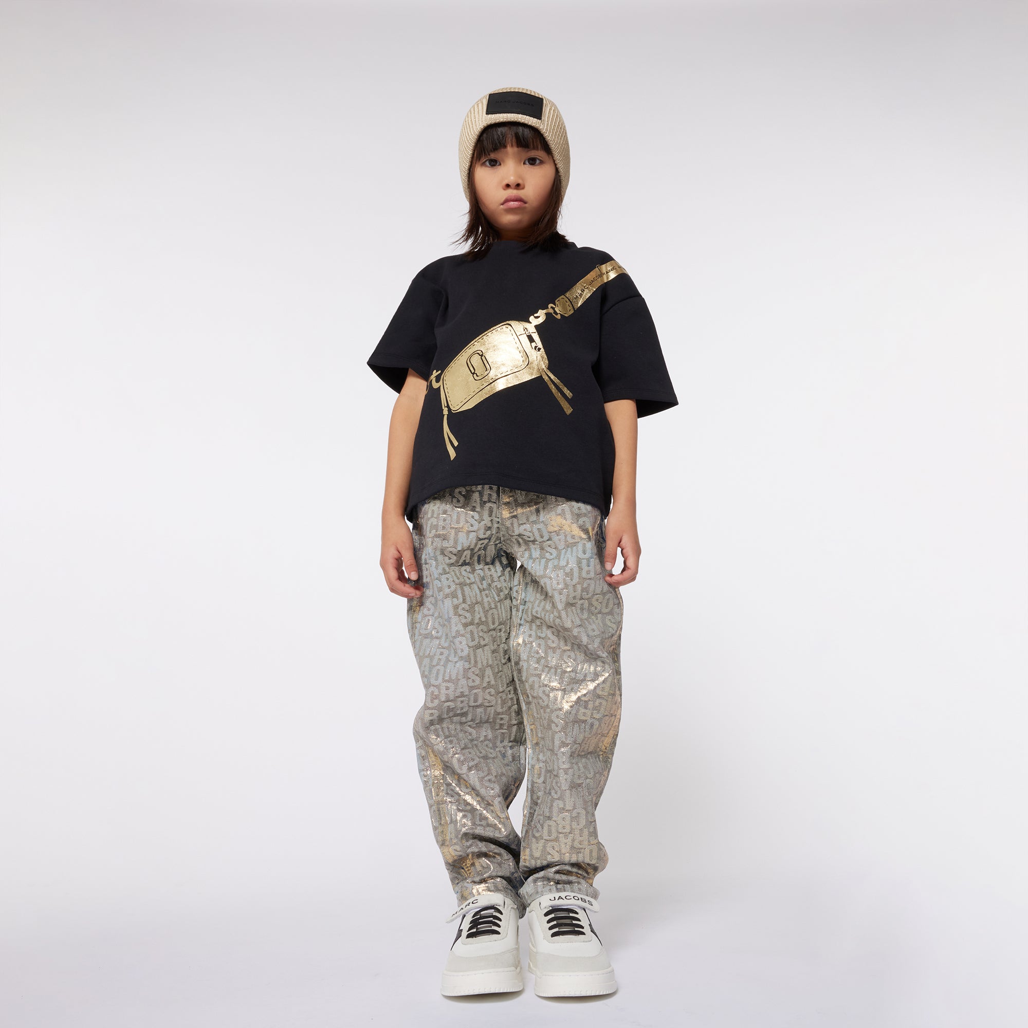 Gold Metallic Denim Trousers for Kids