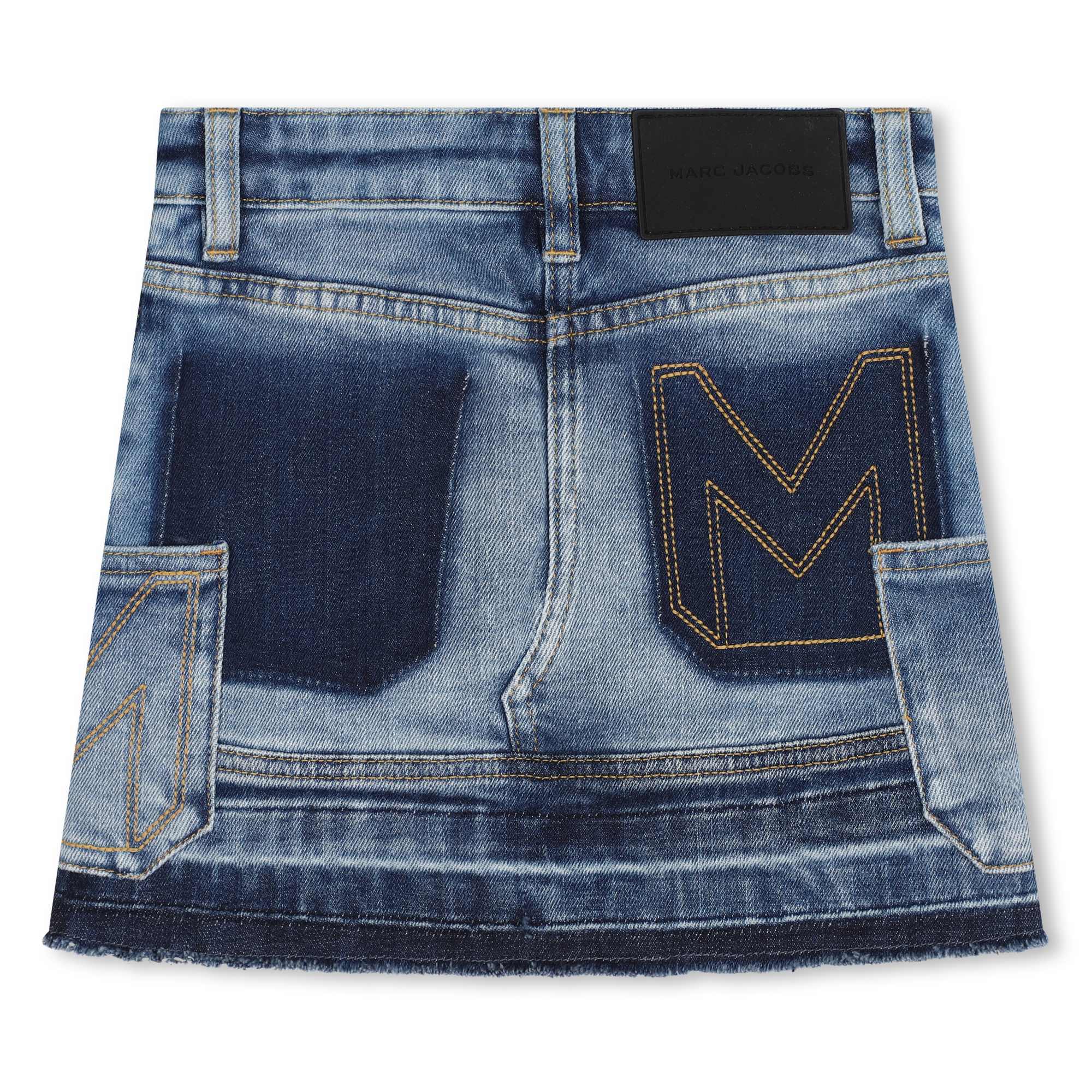Patchwork Denim Skirt with M-Detail Stitches