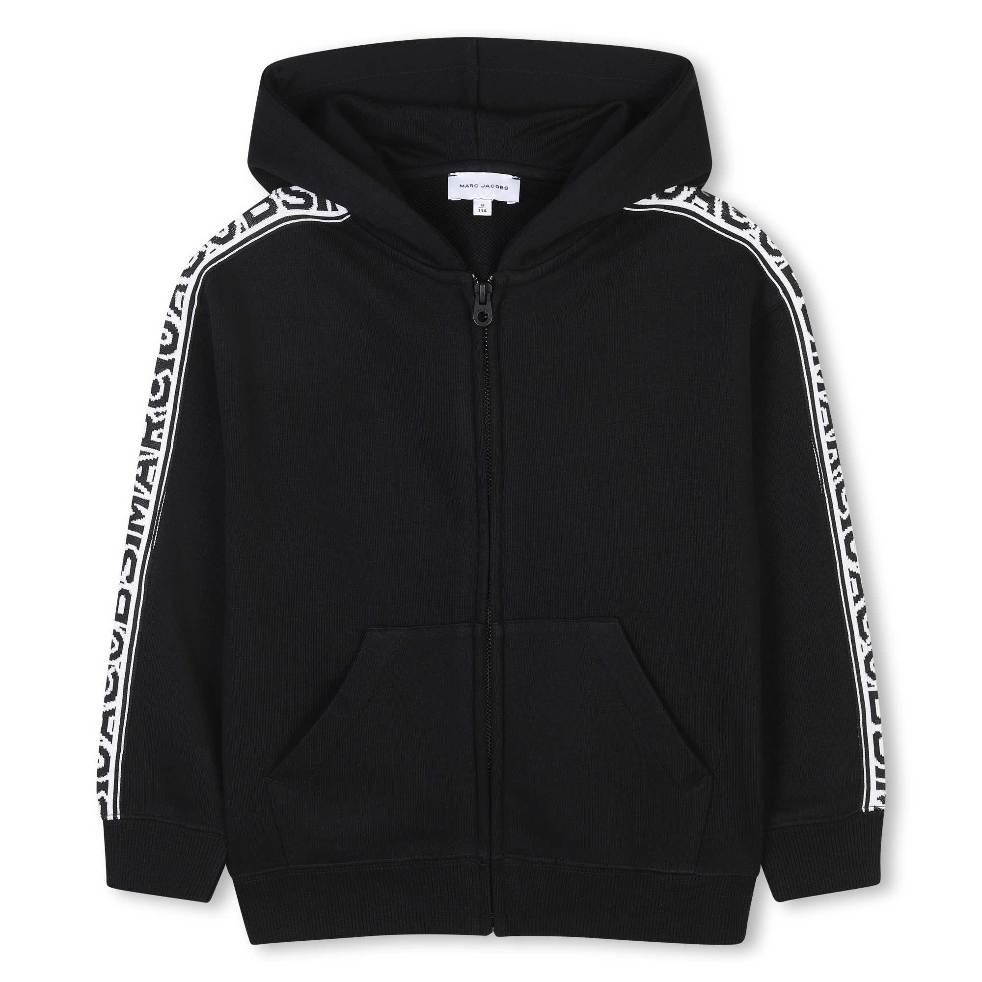 Hooded Zip-Up Cardigan with Logo Tape The Marc Jacobs