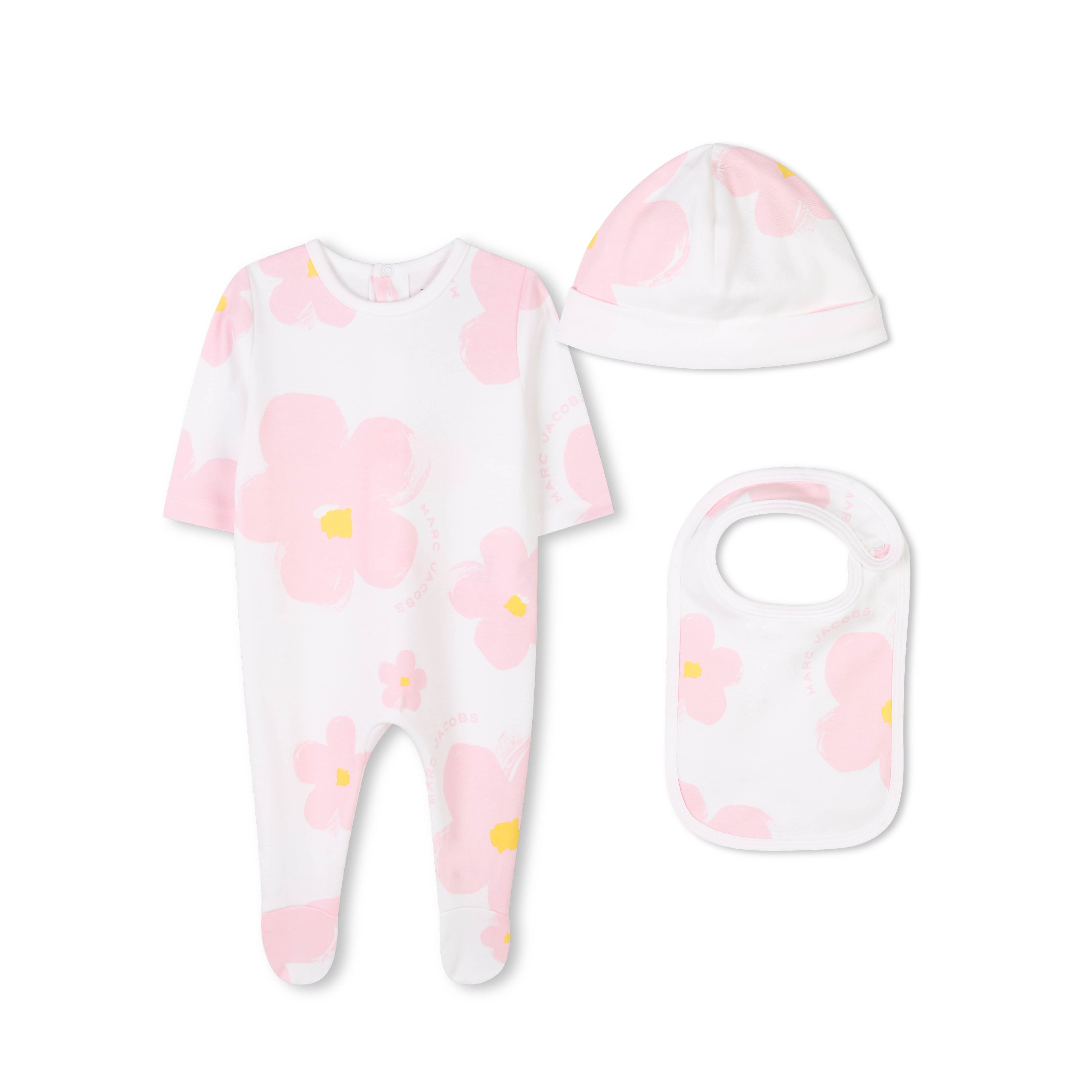 Floral Baby Sleepsuit Set with Bib & Hat