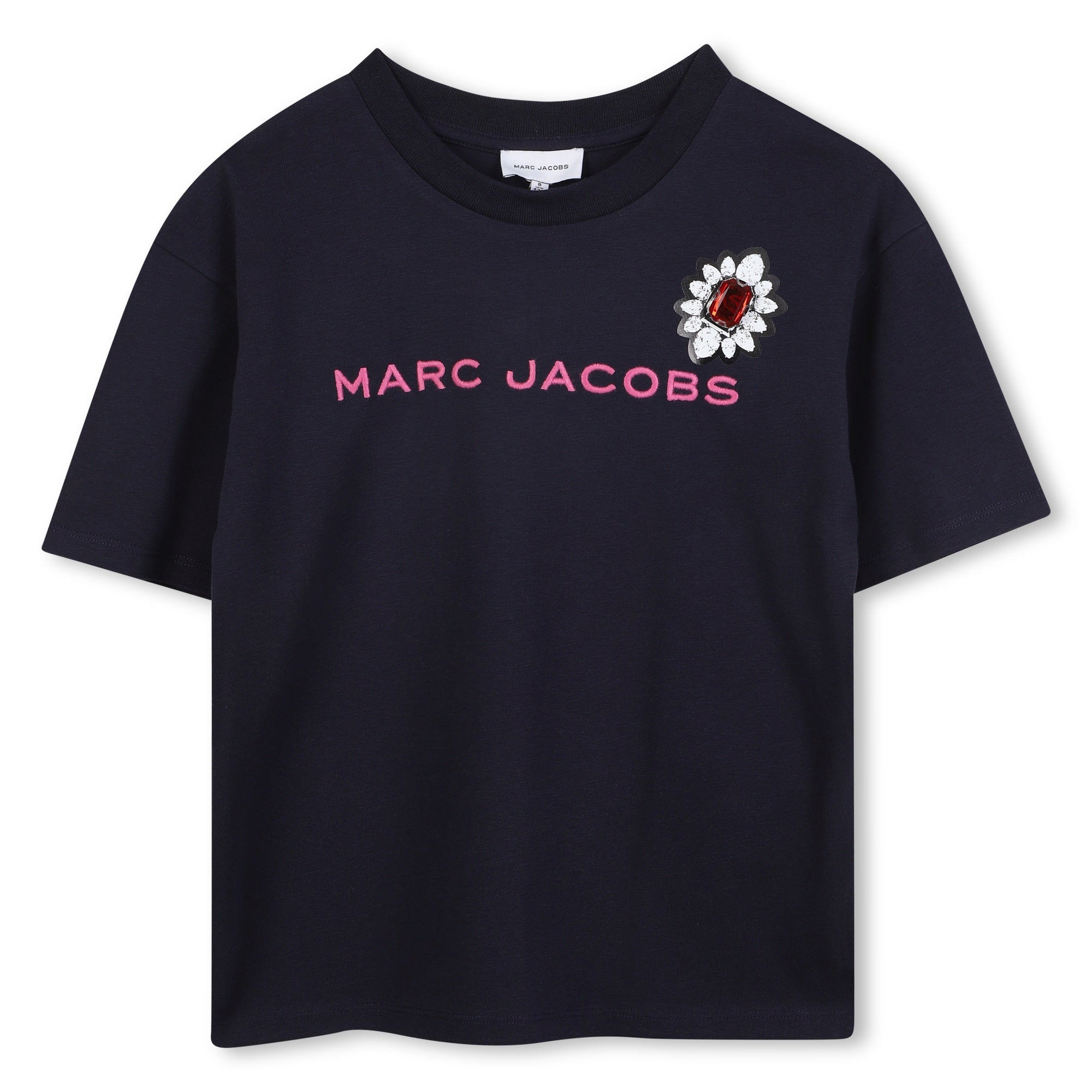 Short Sleeve T-Shirt with Jewel Embellishment, Navy