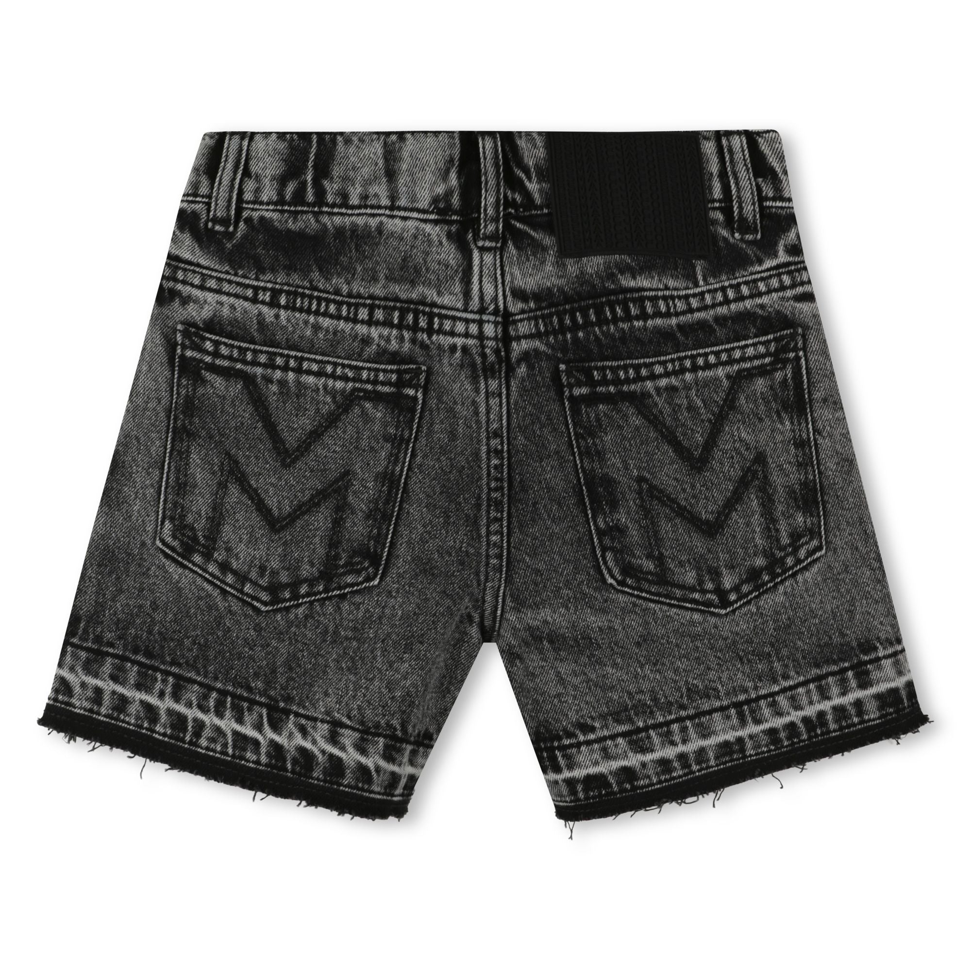 Black Denim Shorts with Cabochon and Rhinestone Detailing