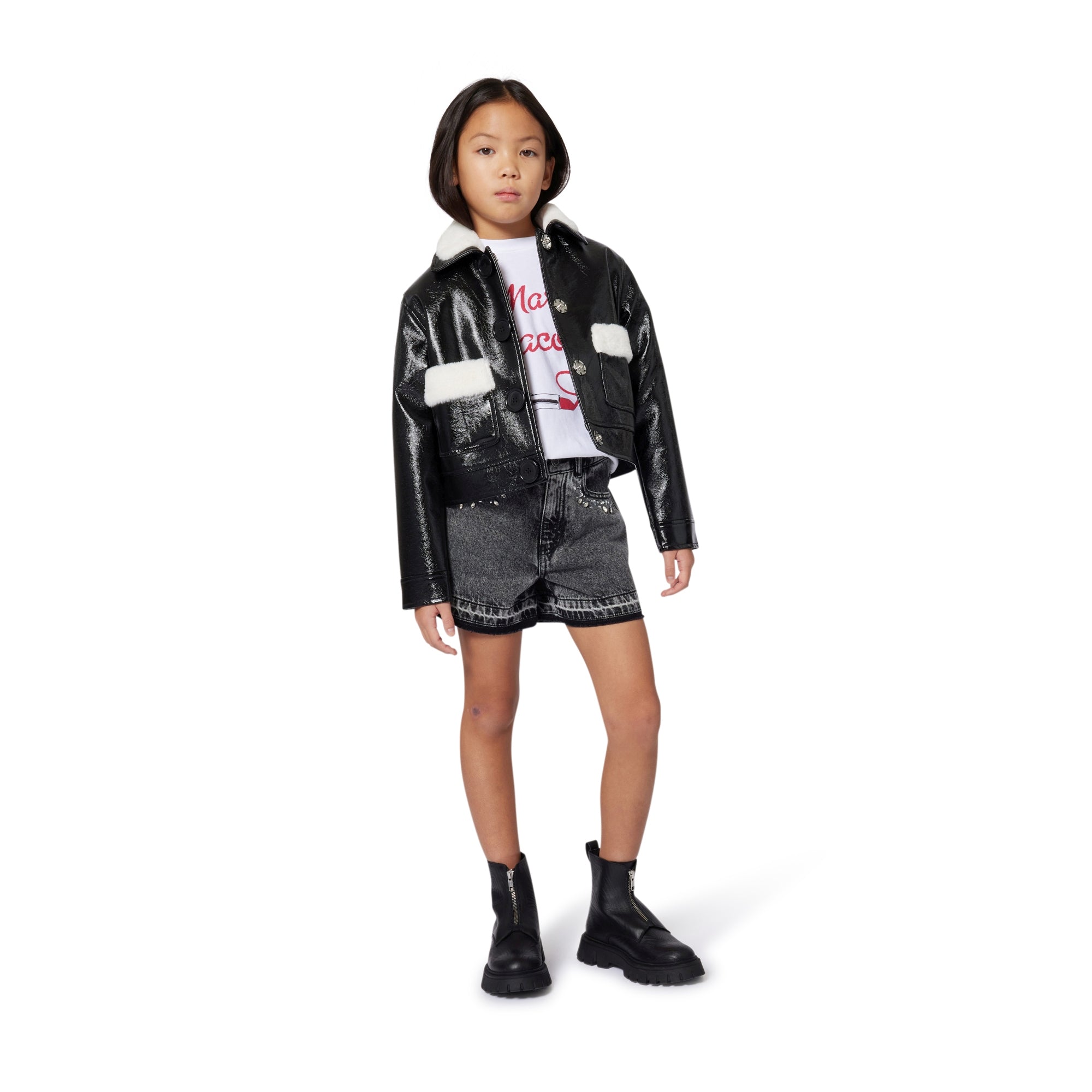 Black Denim Shorts with Cabochon and Rhinestone Detailing The Marc Jacobs