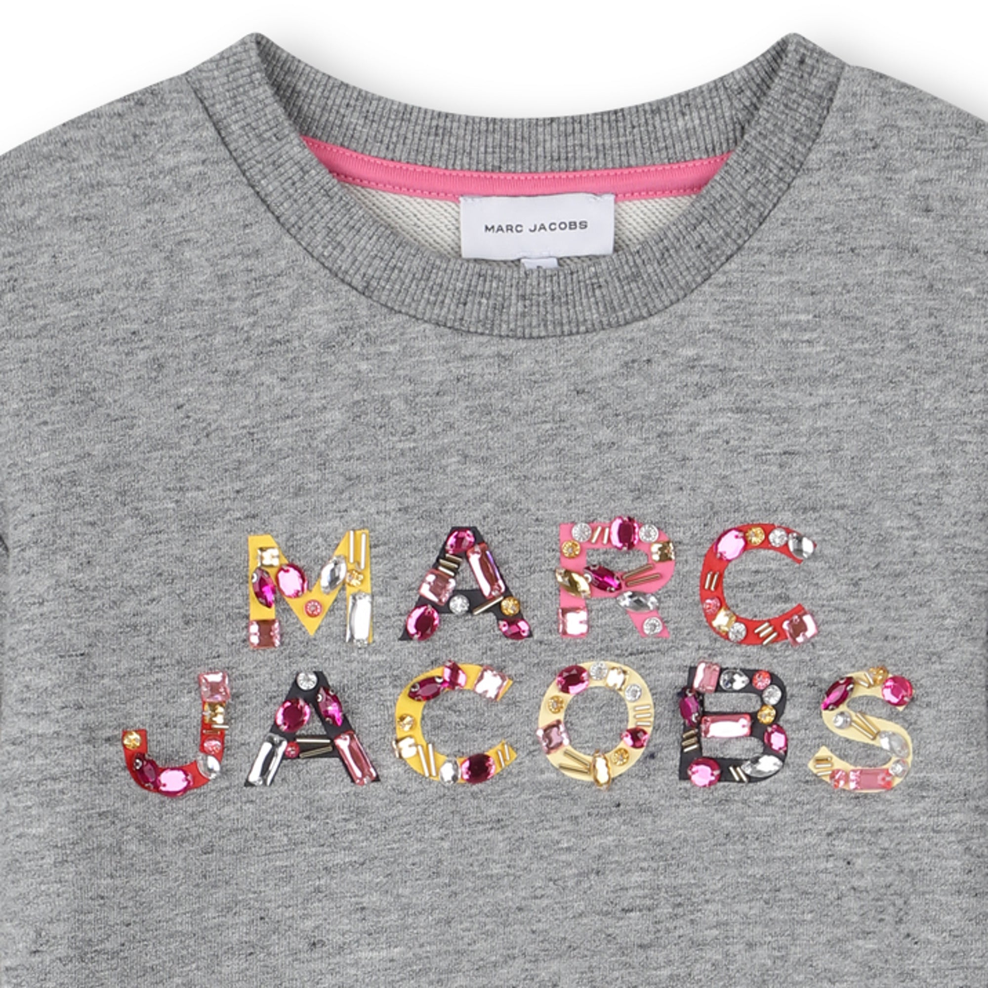 Chiné Grey Cotton Fleece Sweatshirt Dress with Cabochon and Bead Logo The Marc Jacobs