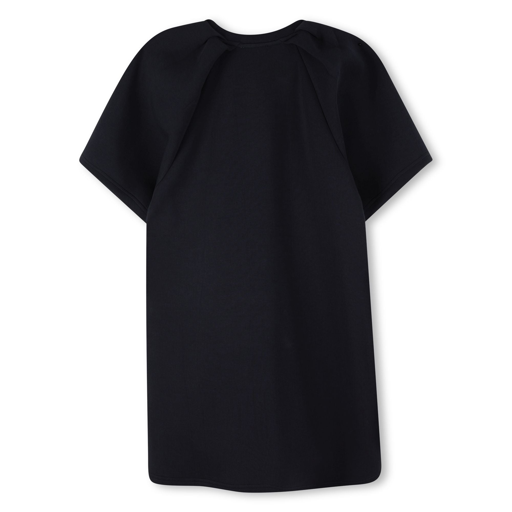 Navy Double Cotton Jersey Dress with Balloon Sleeves and Trompe L’Oeil “Snapshot” Bag Illustration