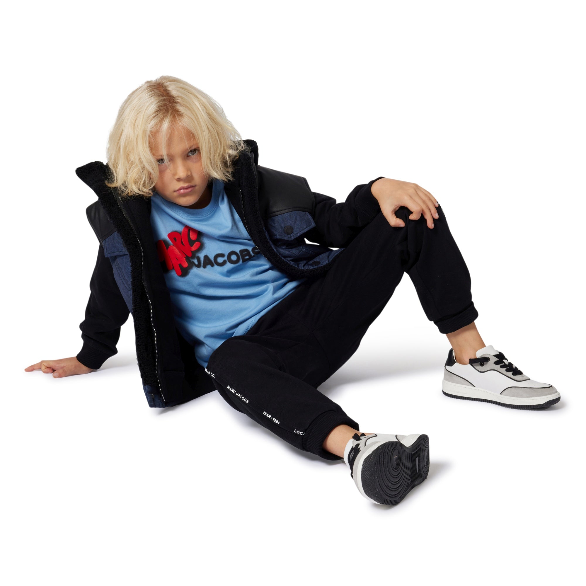 Organic Cotton Blue T-Shirt with Front Logo Print The Marc Jacobs