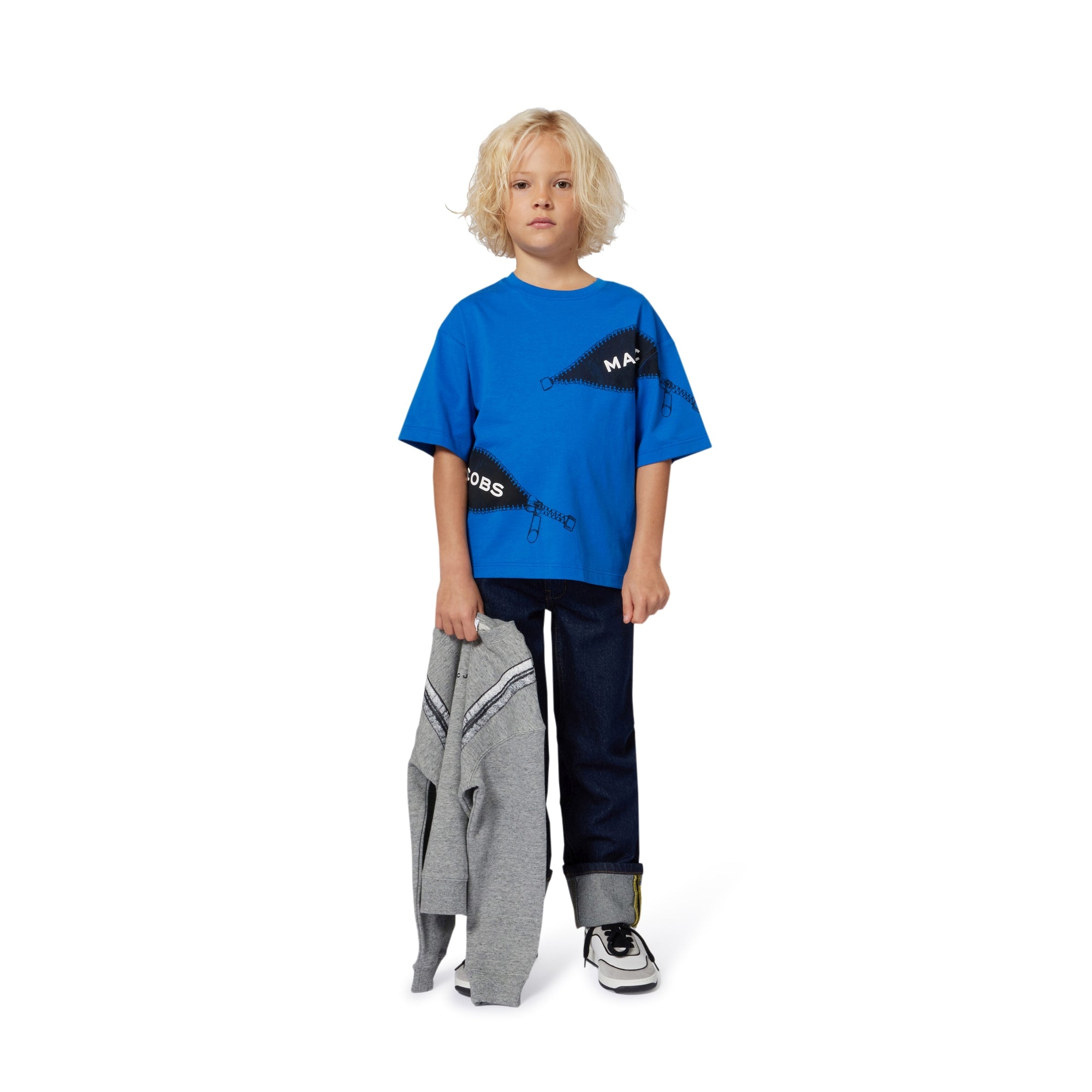 Short Sleeve T-Shirt with Zip Graphic Print, Blue