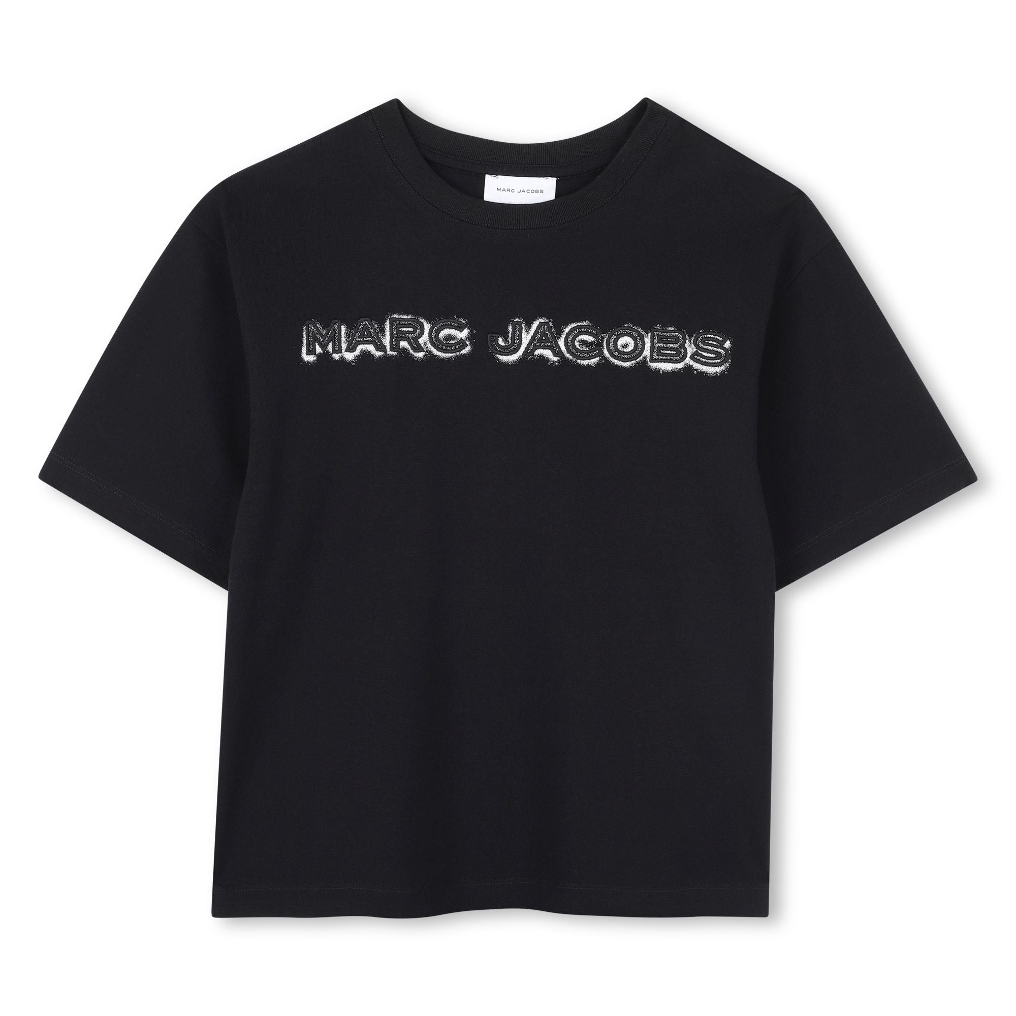 Cotton Jersey T-Shirt with Embroidered Marc Jacobs Illustration in Black and Ivory