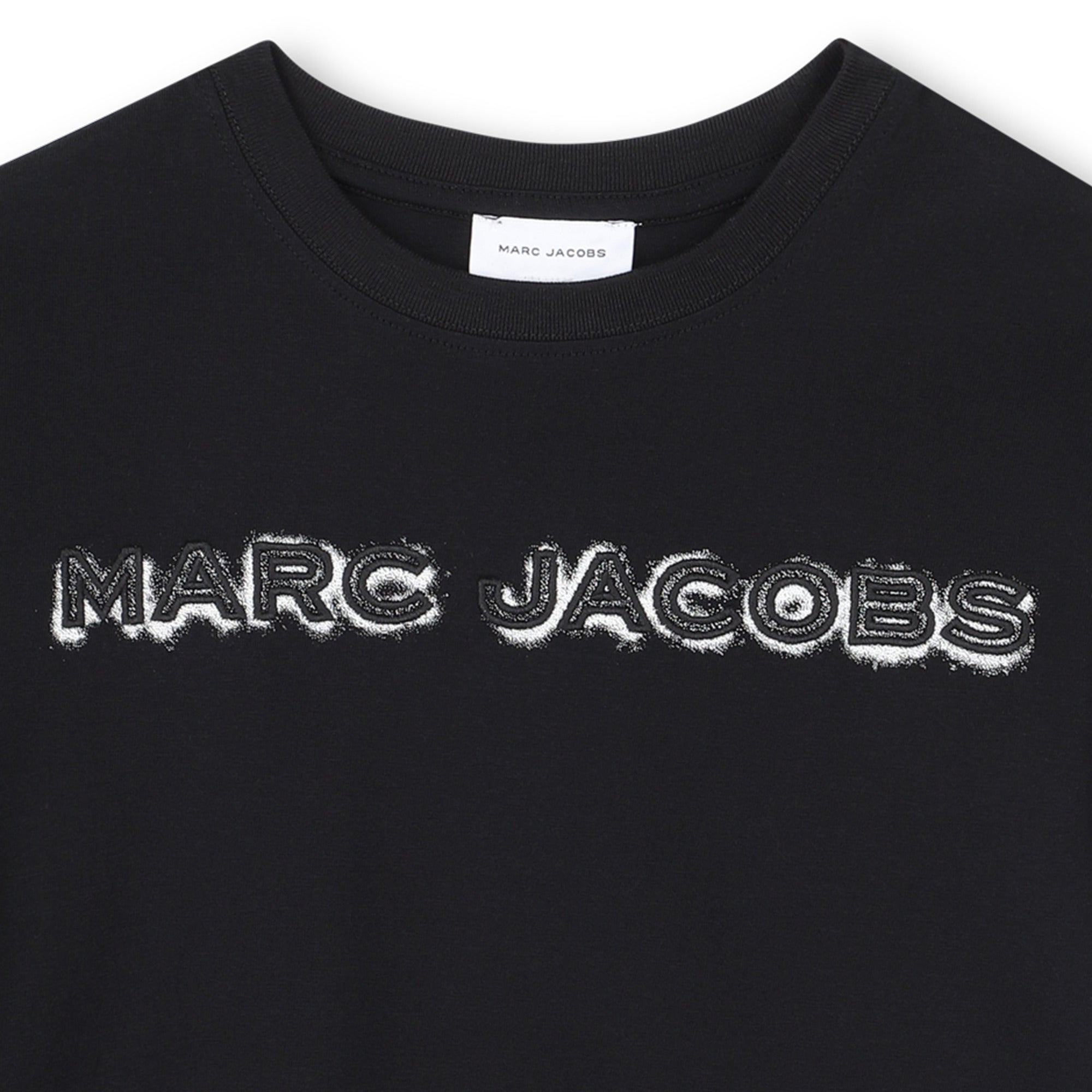 Cotton Jersey T-Shirt with Embroidered Marc Jacobs Illustration in Black and Ivory
