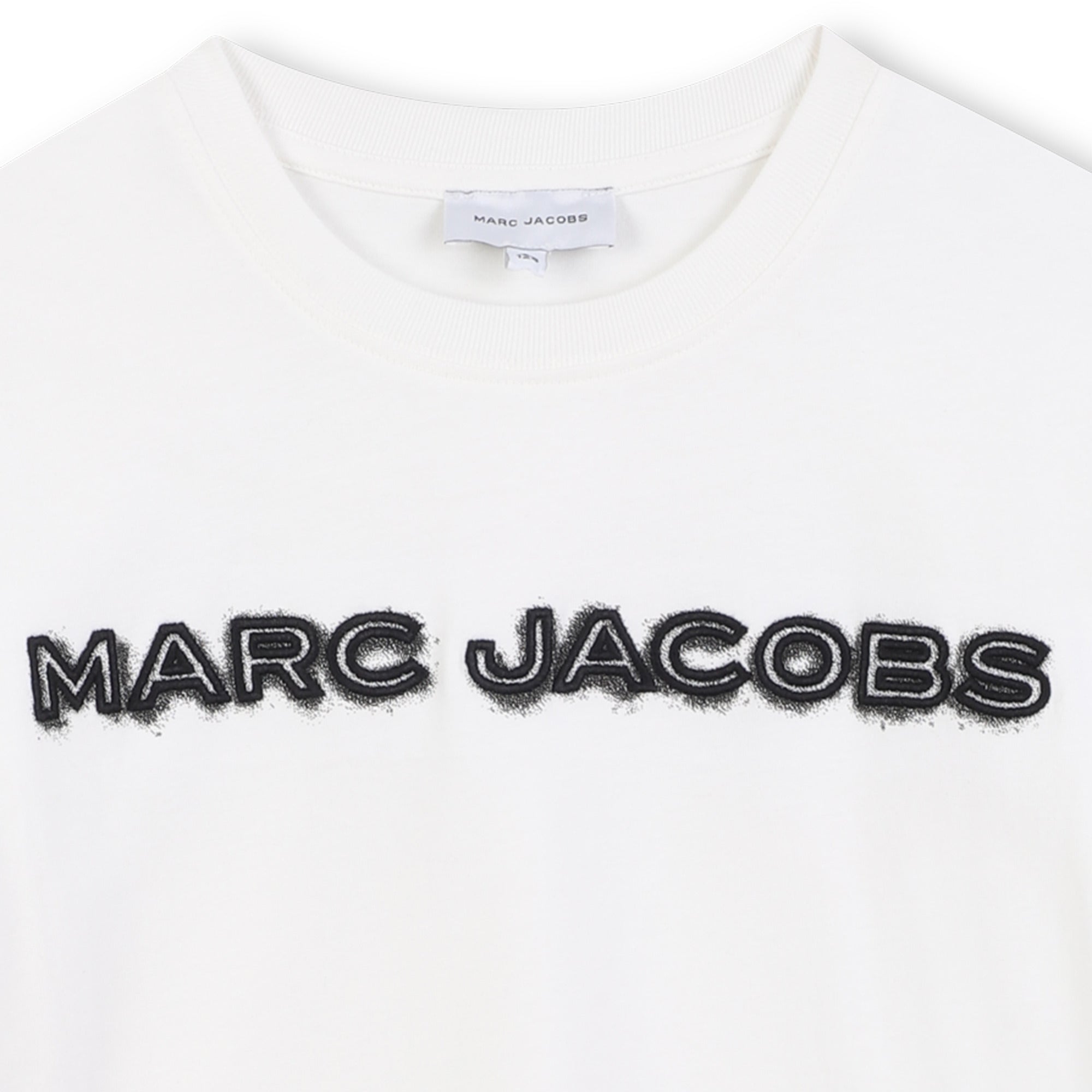 Cotton Jersey T-Shirt with Embroidered Marc Jacobs Illustration in Black and Ivory