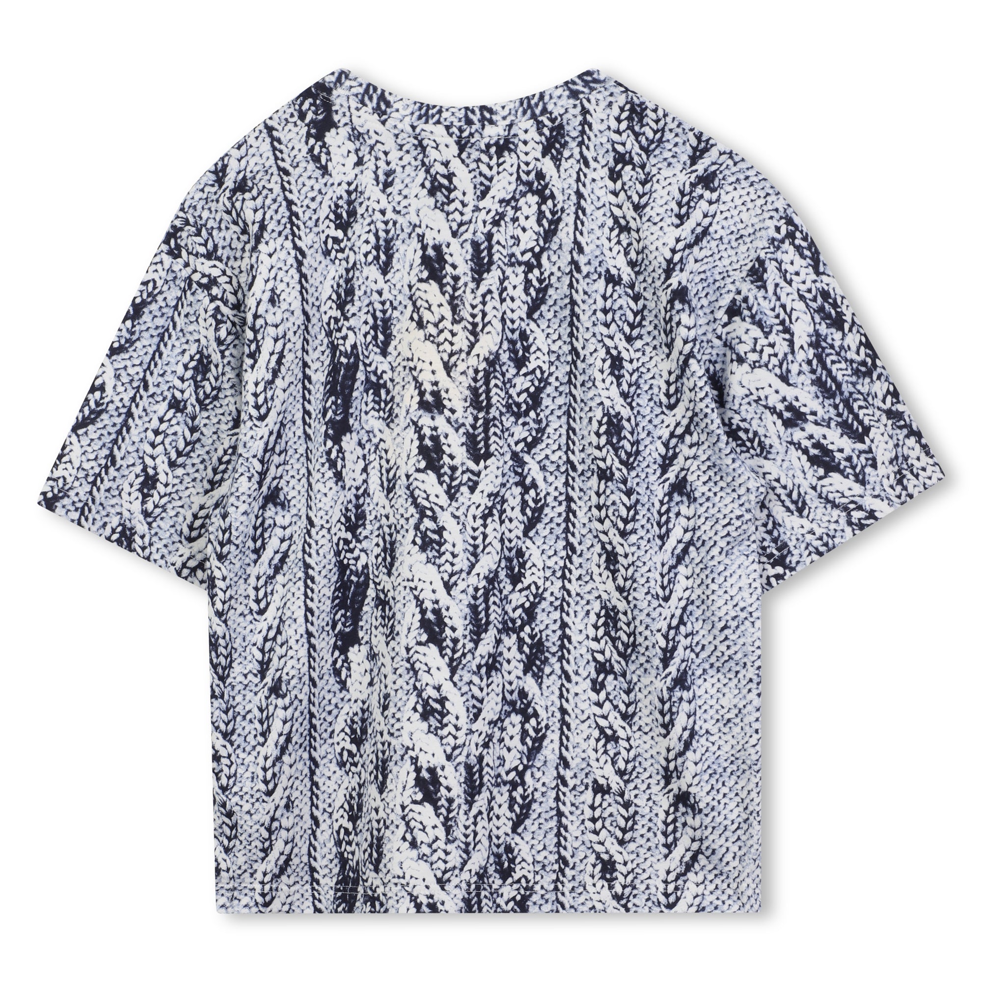 Short Sleeve T-Shirt with Knit Print, Blue and White
