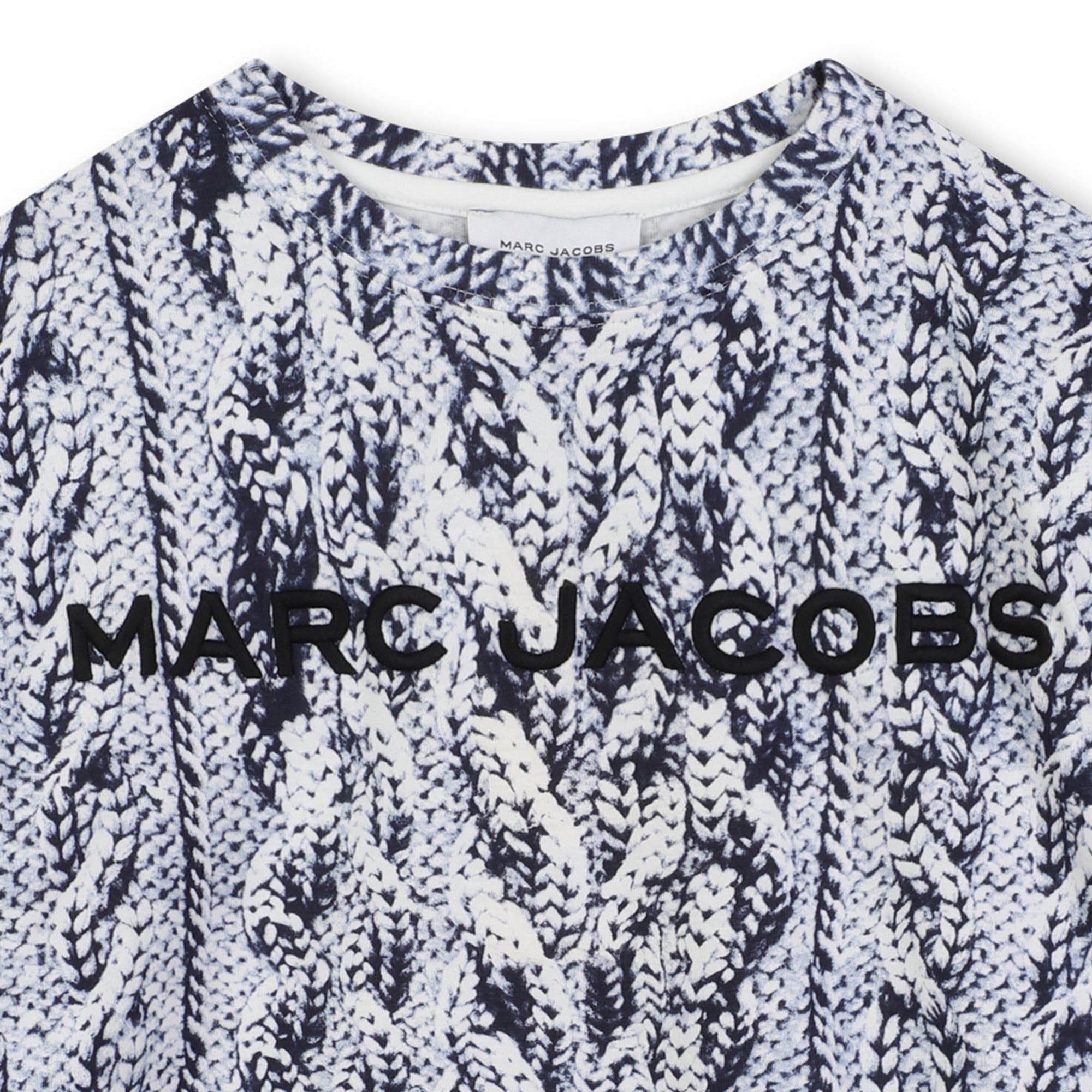 Short Sleeve T-Shirt with Knit Print, Blue and White