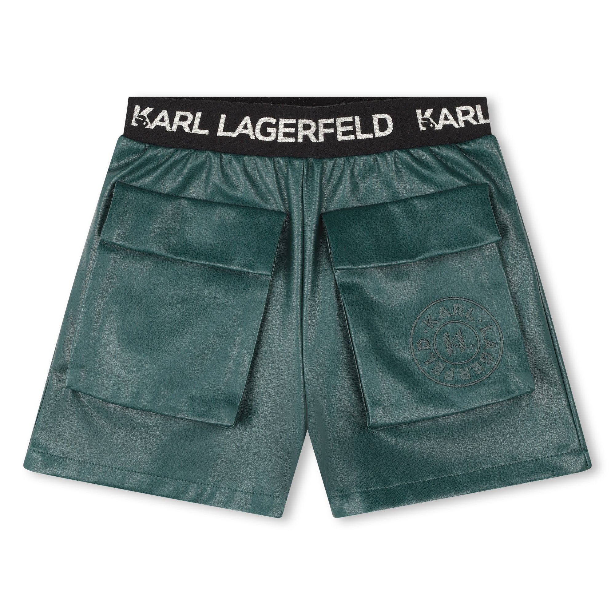 Faux Leather Logo Jacquard Shorts