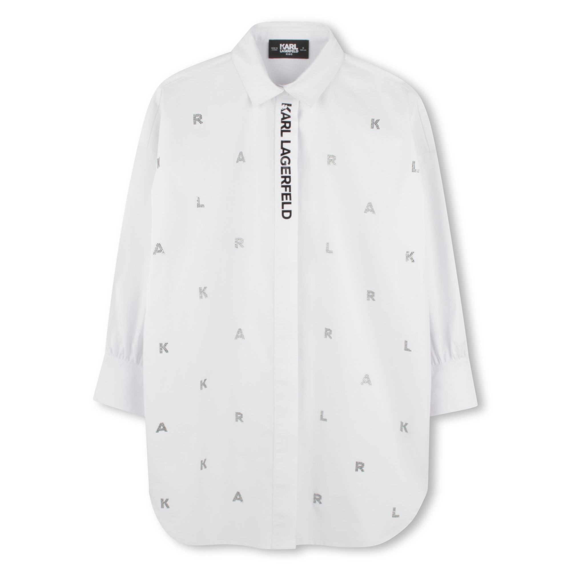 Embellished Logo Shirt Dress with Classic Collar Karl Lagerfeld Kids