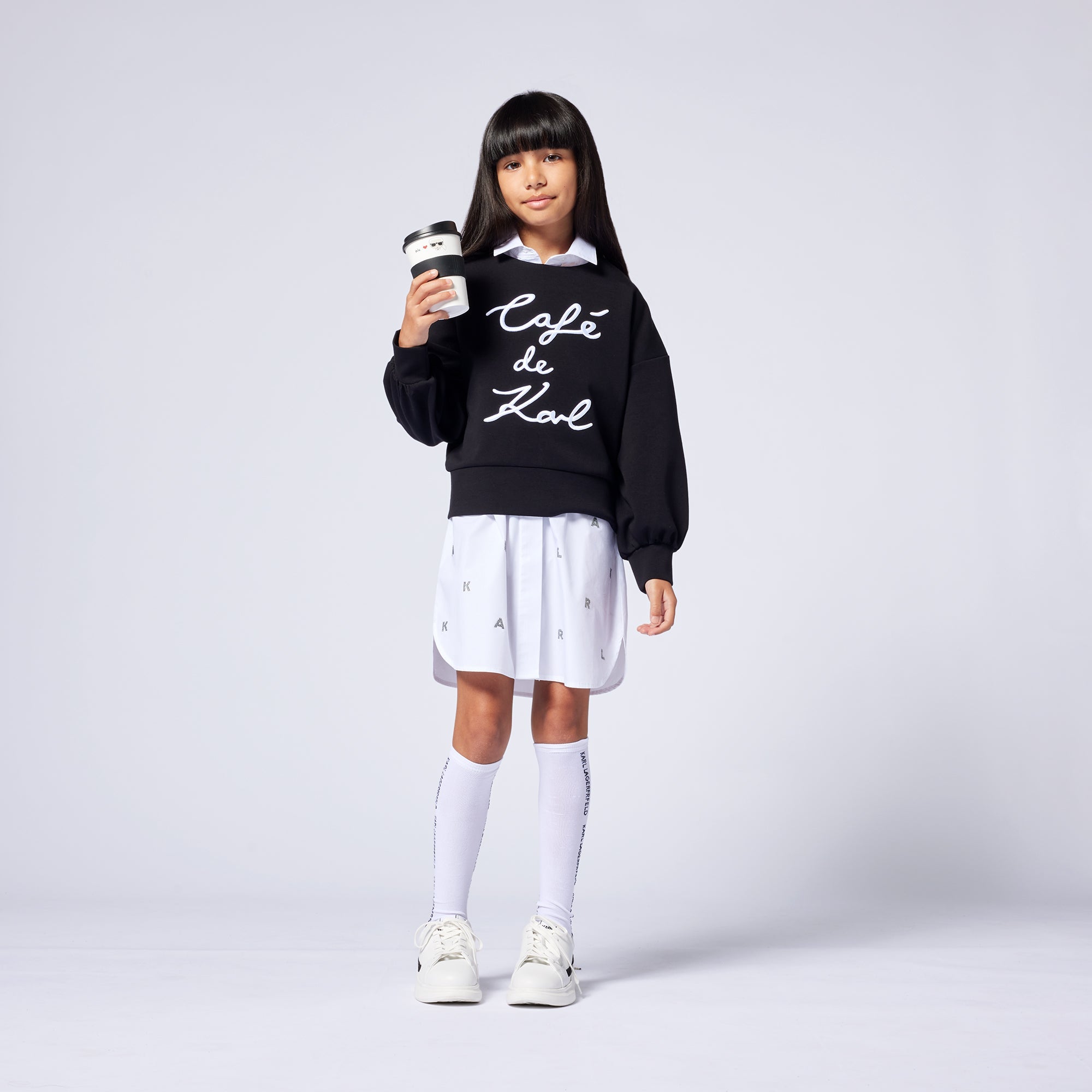 Embellished Logo Shirt Dress with Classic Collar Karl Lagerfeld Kids