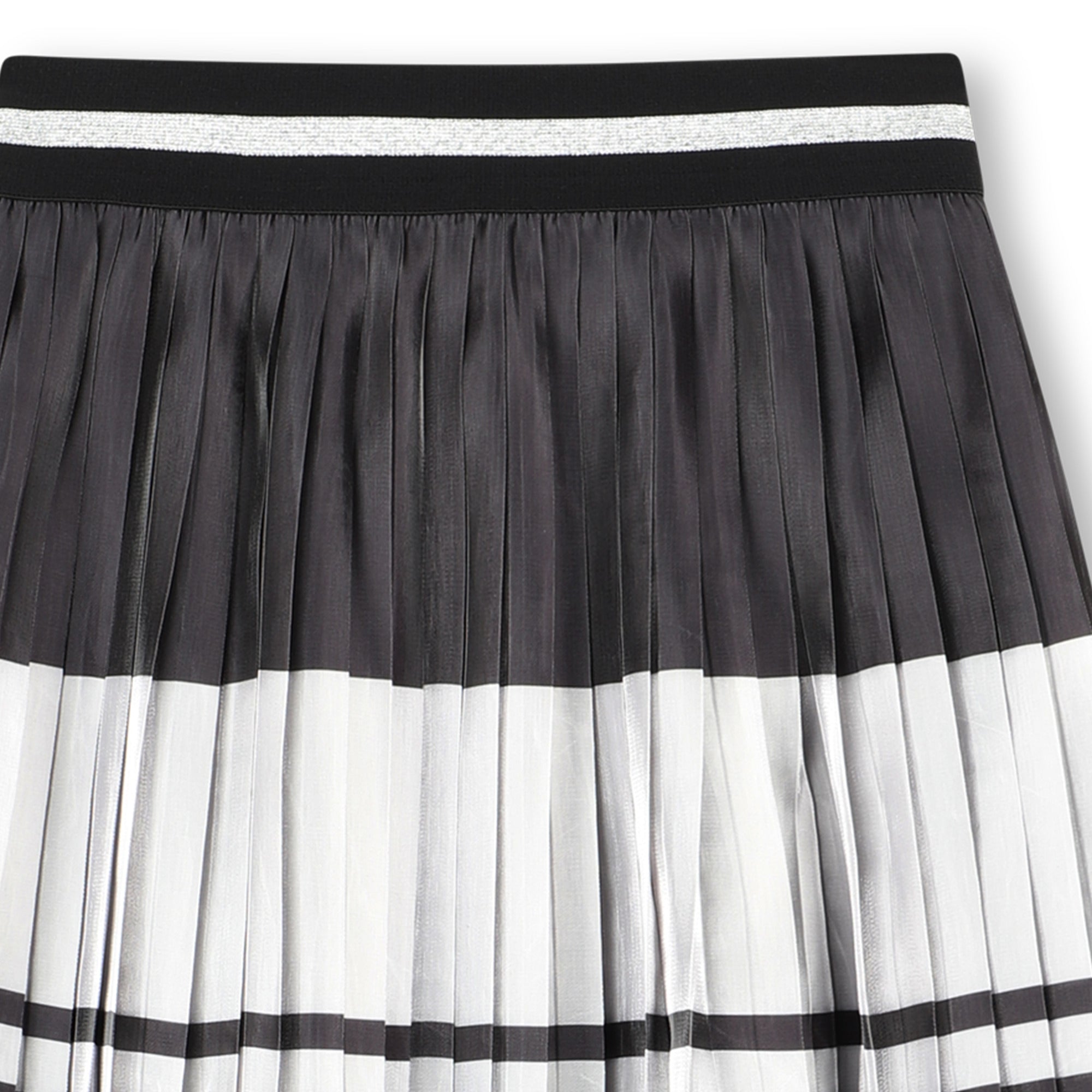Pleated Midi Skirt with Logo Stripe, Black and White