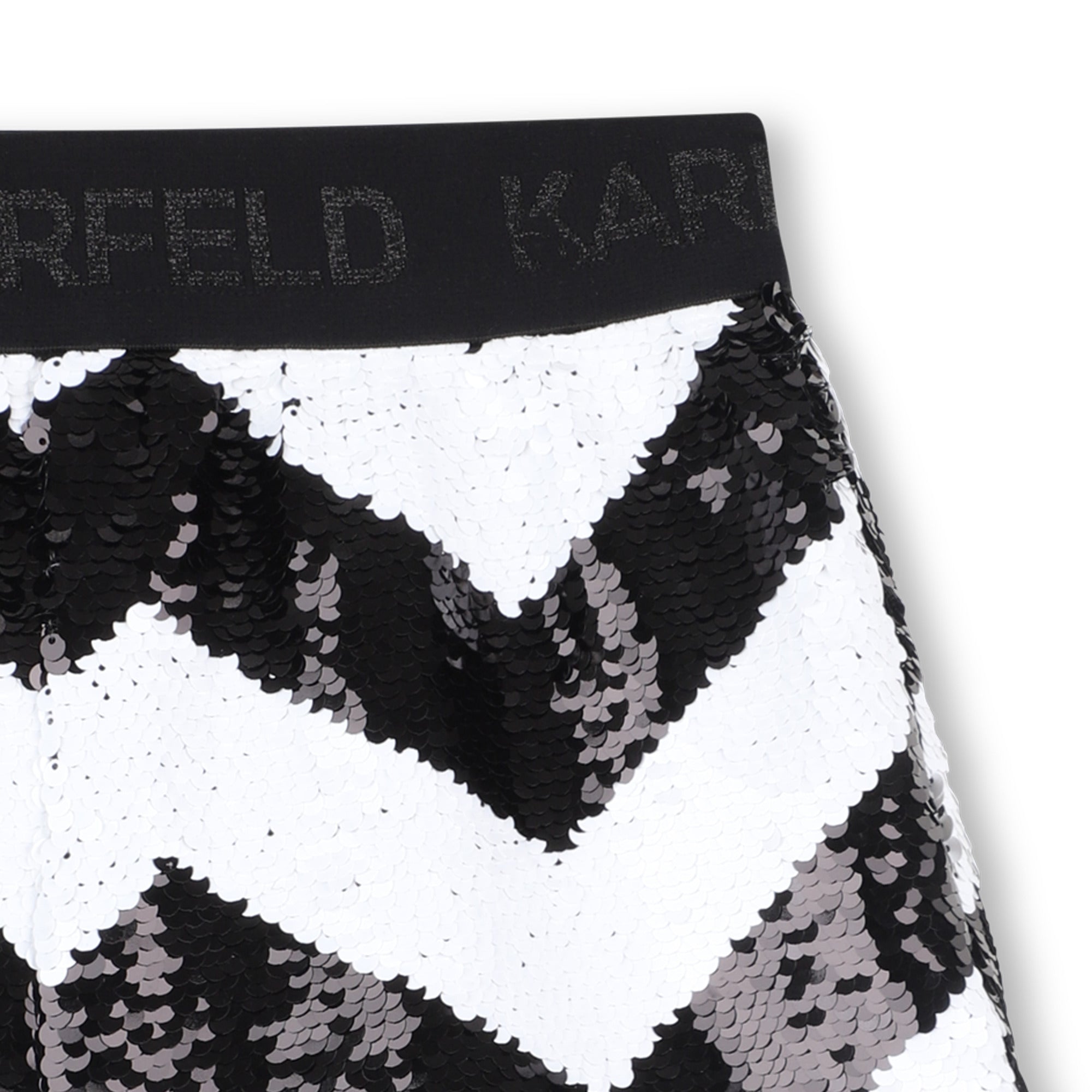 Kids black and white sequin ceremony shorts with herringbone pattern Karl Lagerfeld Kids