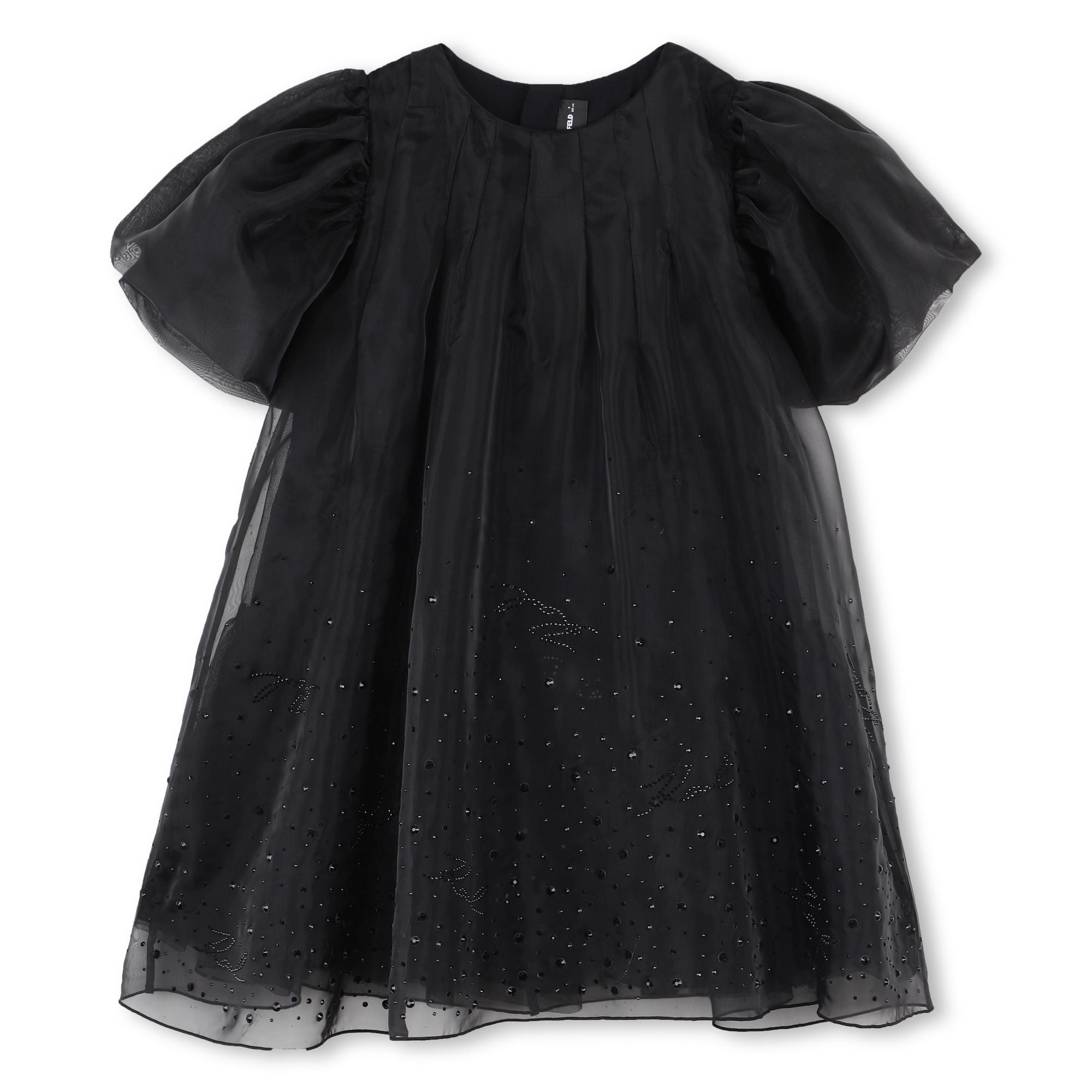 Embellished Puff Sleeve Dress, Black