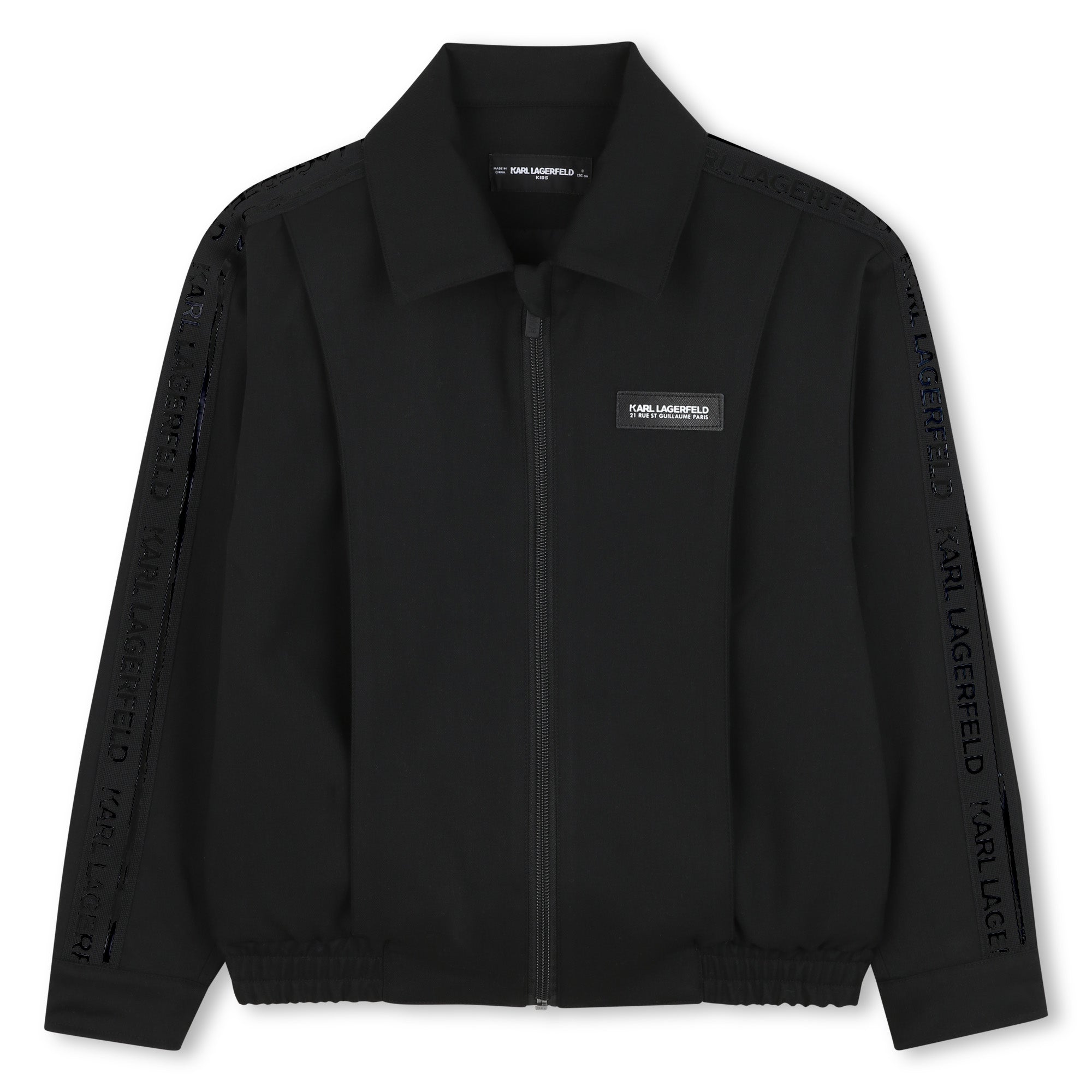 Zip-Up Jacket with Logo Tape Detail, Black