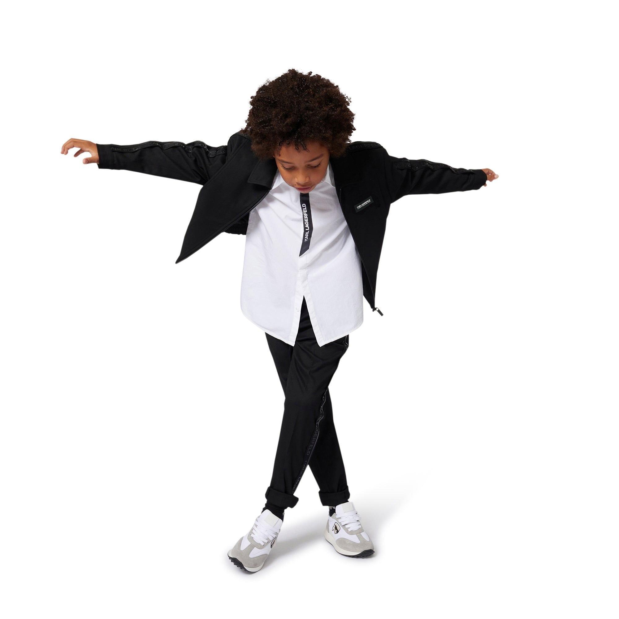 Zip-Up Jacket with Logo Tape Detail, Black Karl Lagerfeld Kids