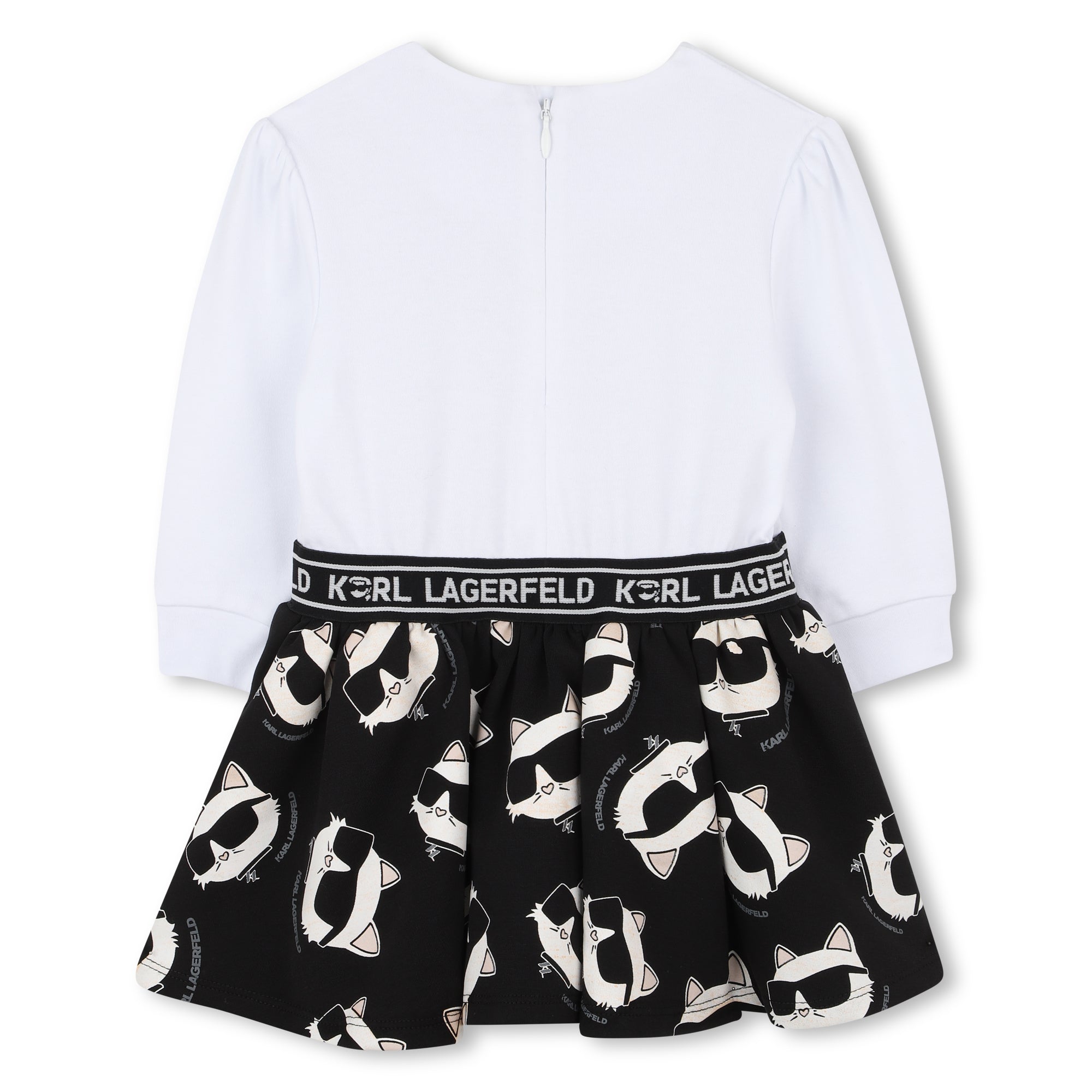 Girls Long Sleeve Dress with Choupette Print Skirt