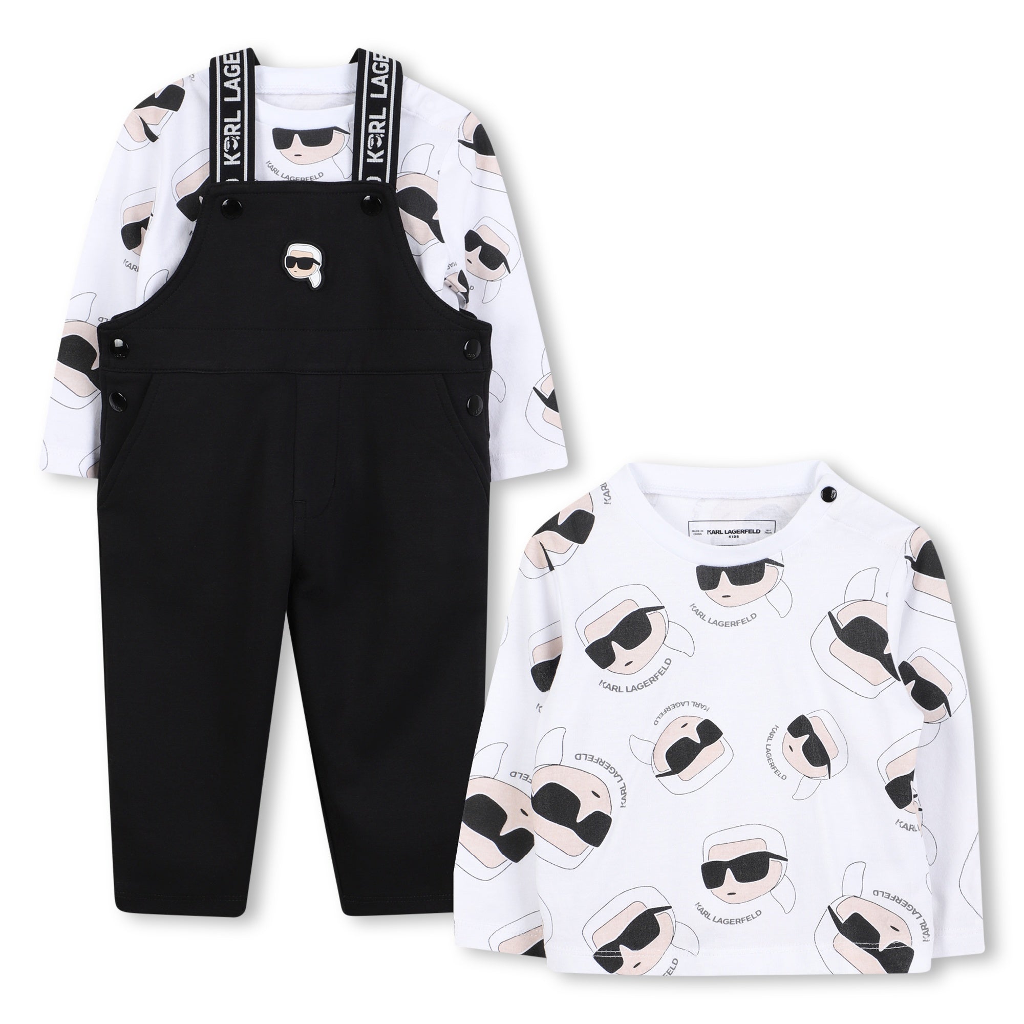 Baby Overall and Long Sleeve T-Shirt Set with Karl Lagerfeld Print