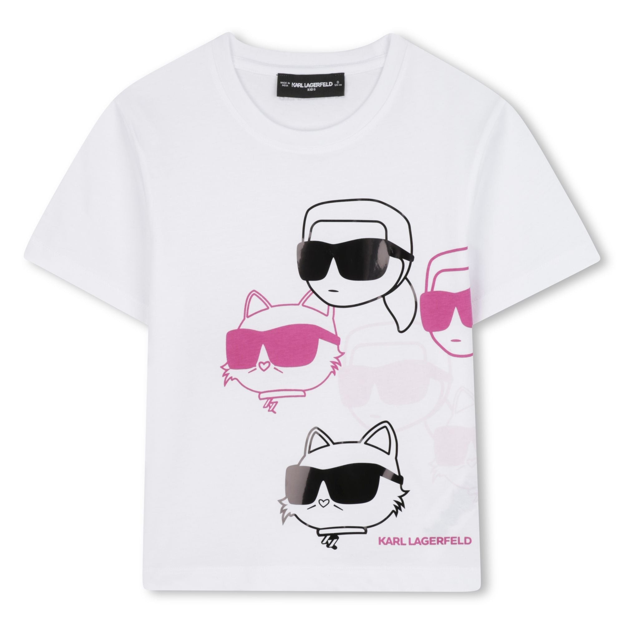 Short Sleeve Graphic Print T-Shirt, White-Pink Karl Lagerfeld Kids