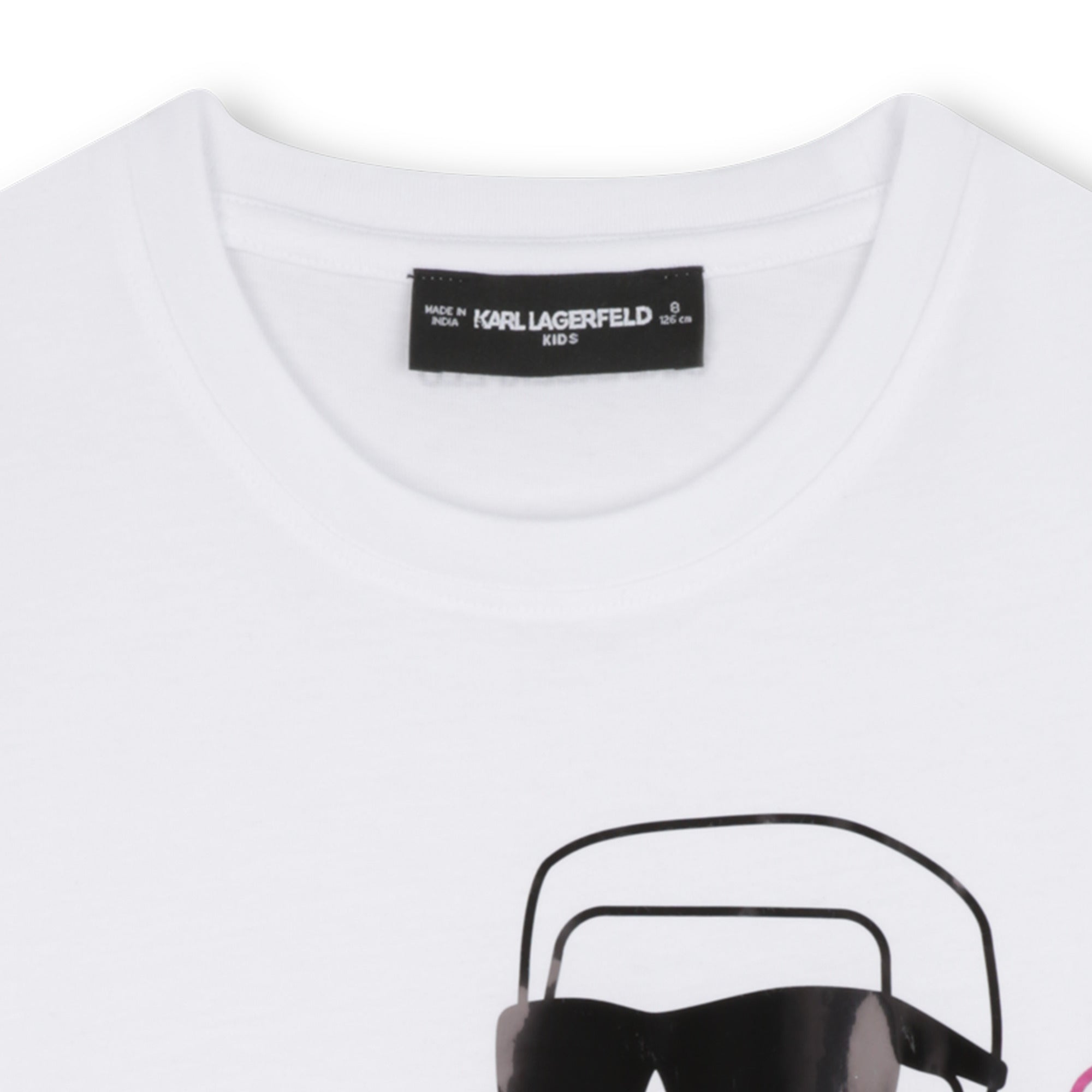 Short Sleeve Graphic Print T-Shirt, White-Pink Karl Lagerfeld Kids