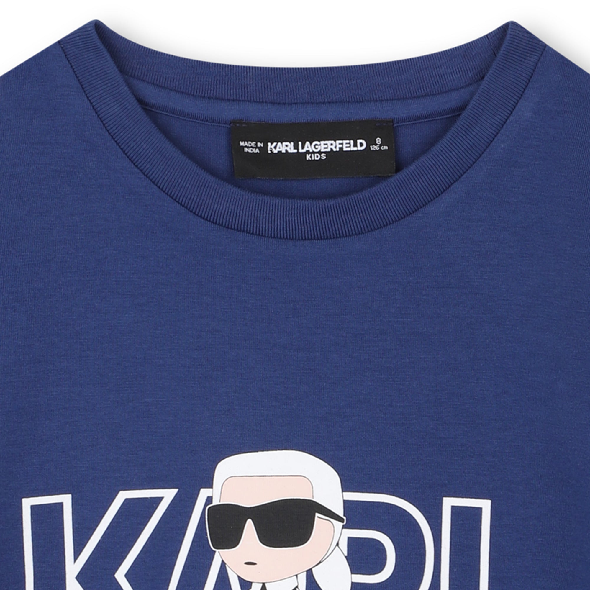 Blue Organic Cotton T-Shirt with Karl Lagerfeld Cartoon Print