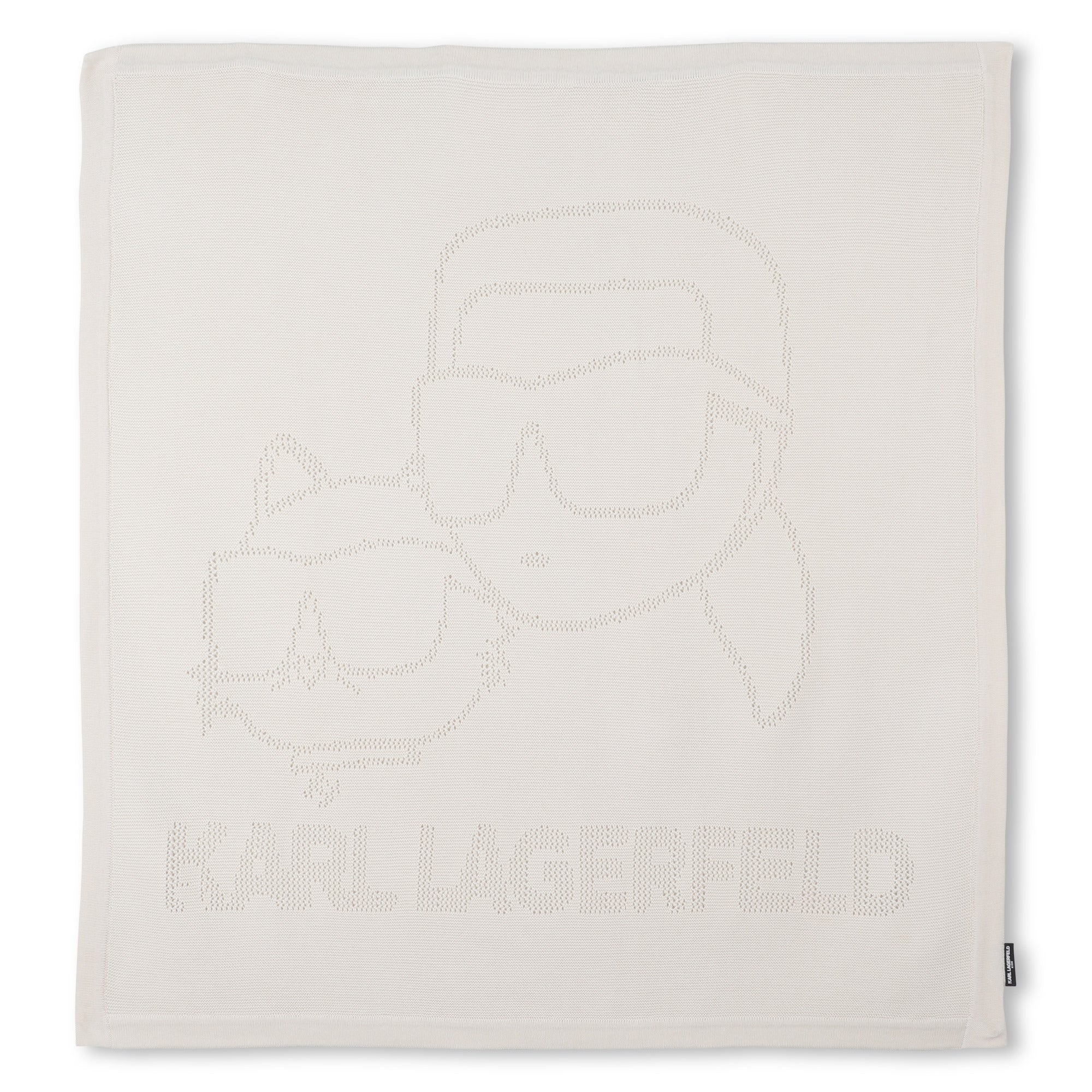 Cotton Knit Baby Blanket with Logo Design, Ivory