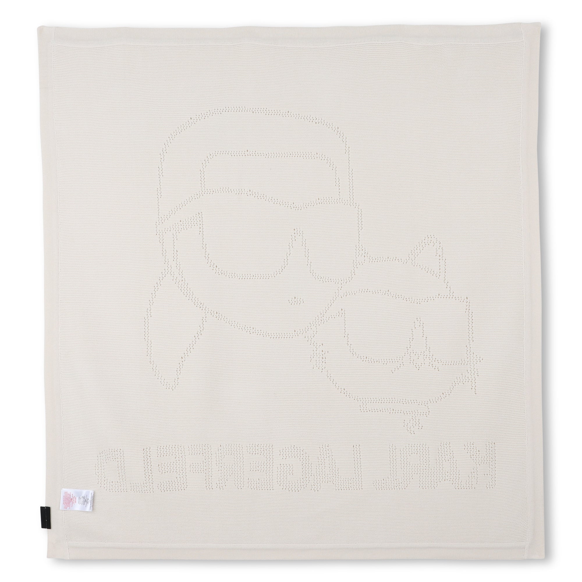 Cotton Knit Baby Blanket with Logo Design, Ivory