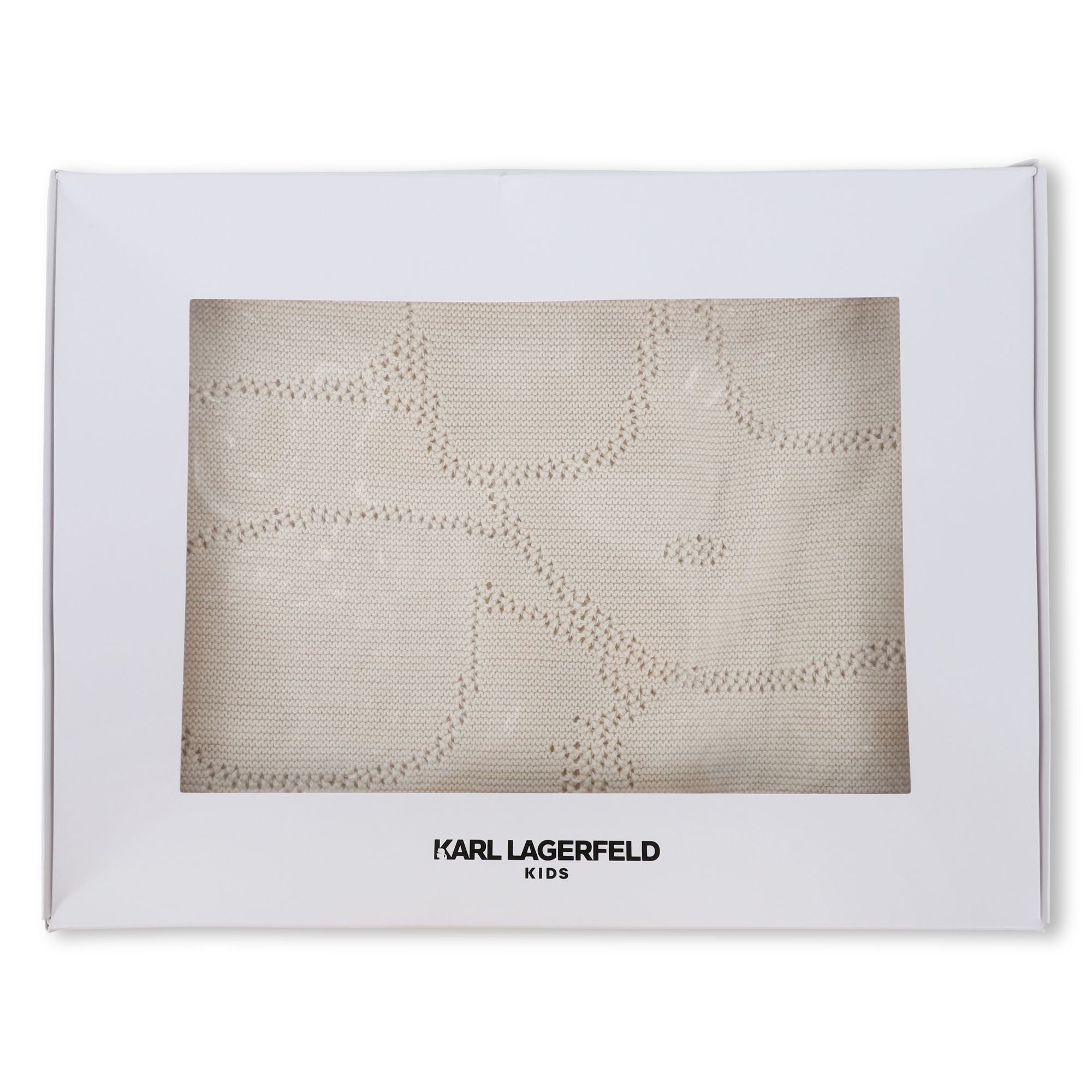 Cotton Knit Baby Blanket with Logo Design, Ivory