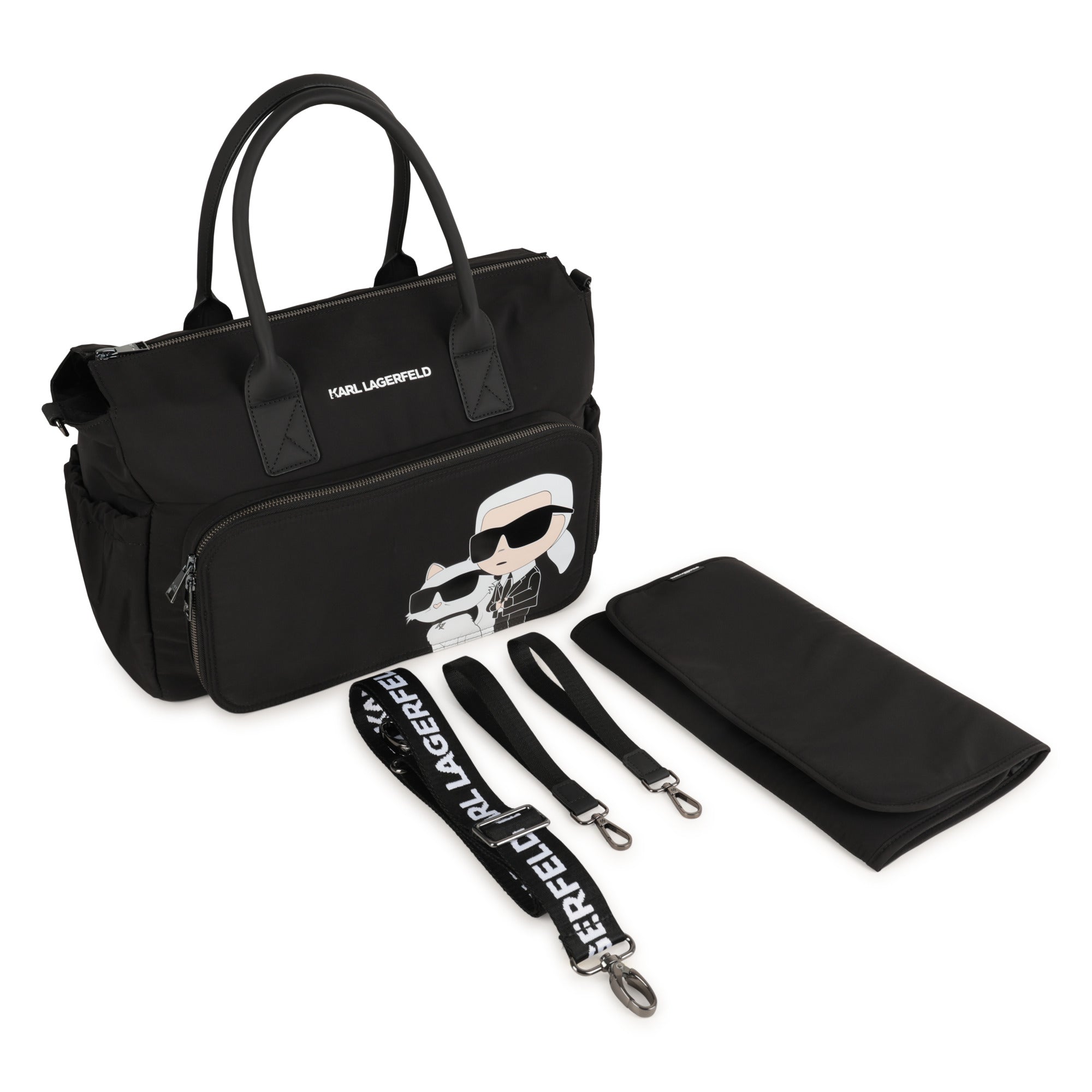 Black Changing Bag with Karl and Choupette Print Karl Lagerfeld Kids