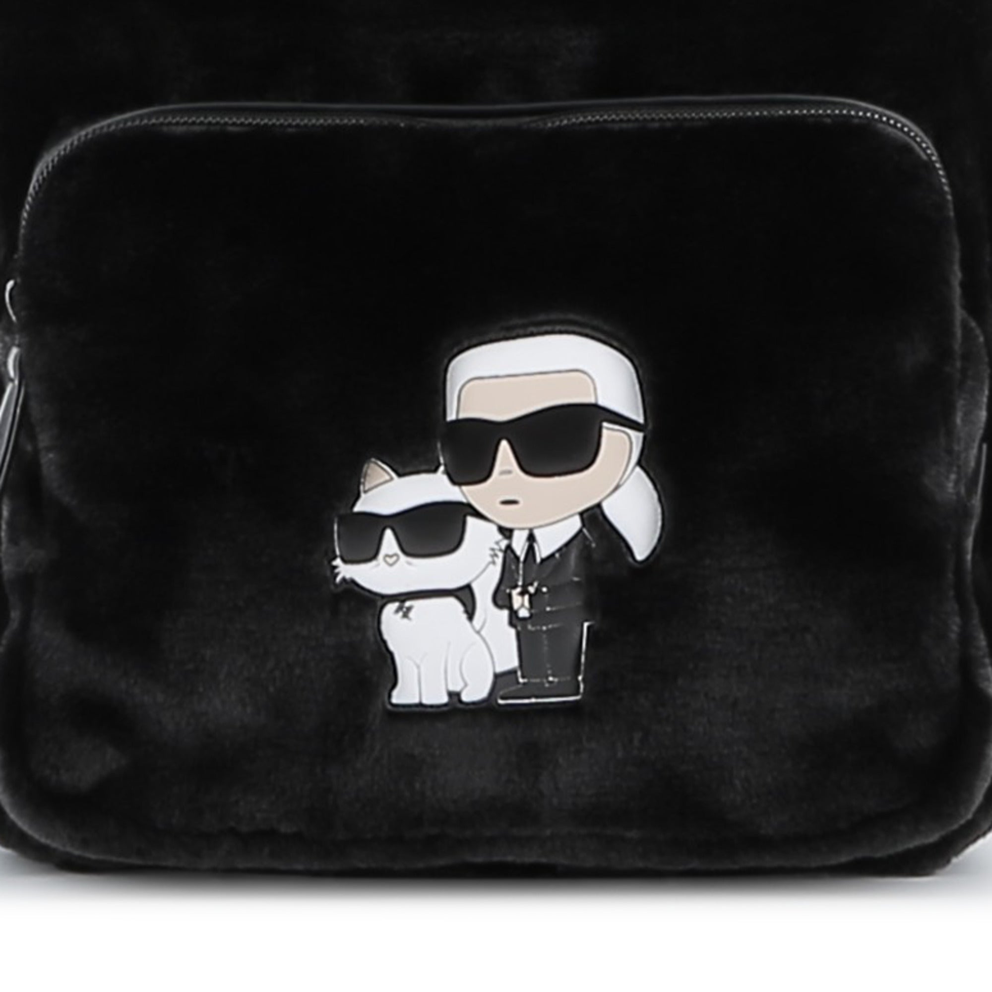 Black Faux Fur Backpack with Karl and Choupette Badge Karl Lagerfeld Kids