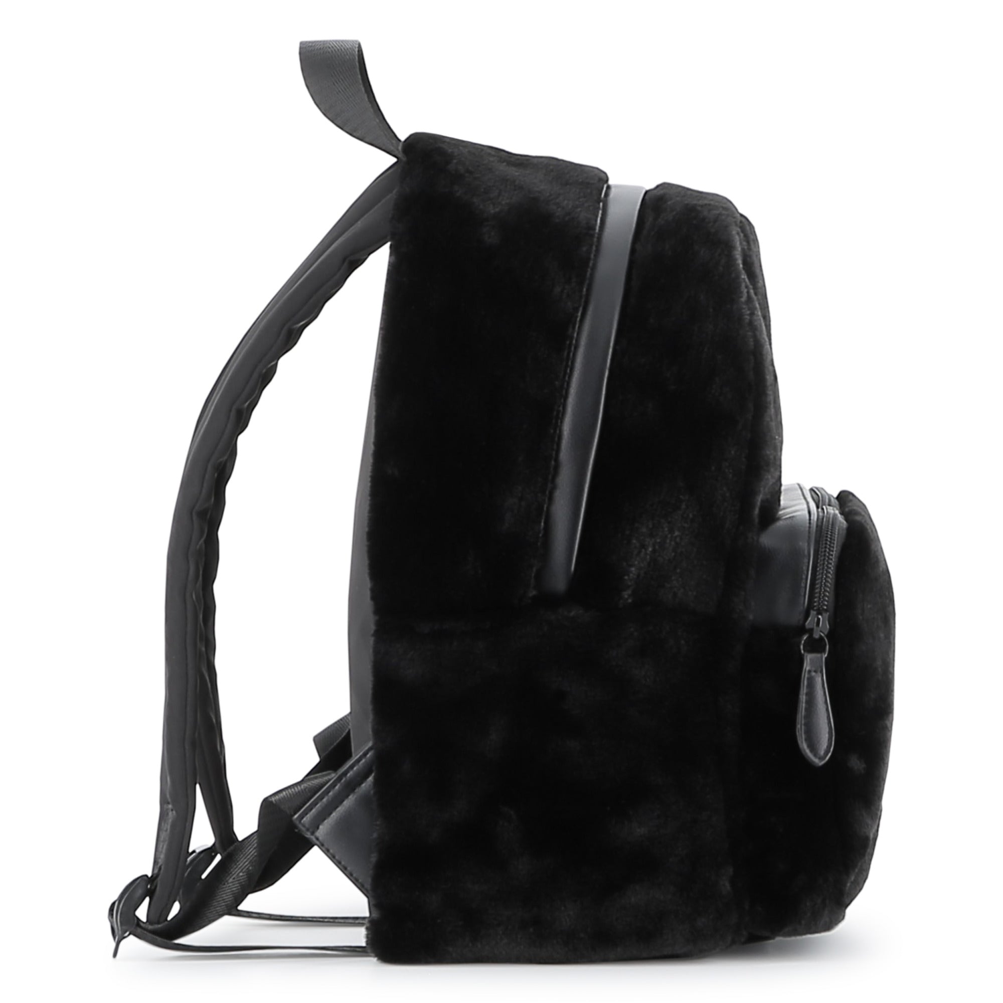 Black Faux Fur Backpack with Karl and Choupette Badge Karl Lagerfeld Kids