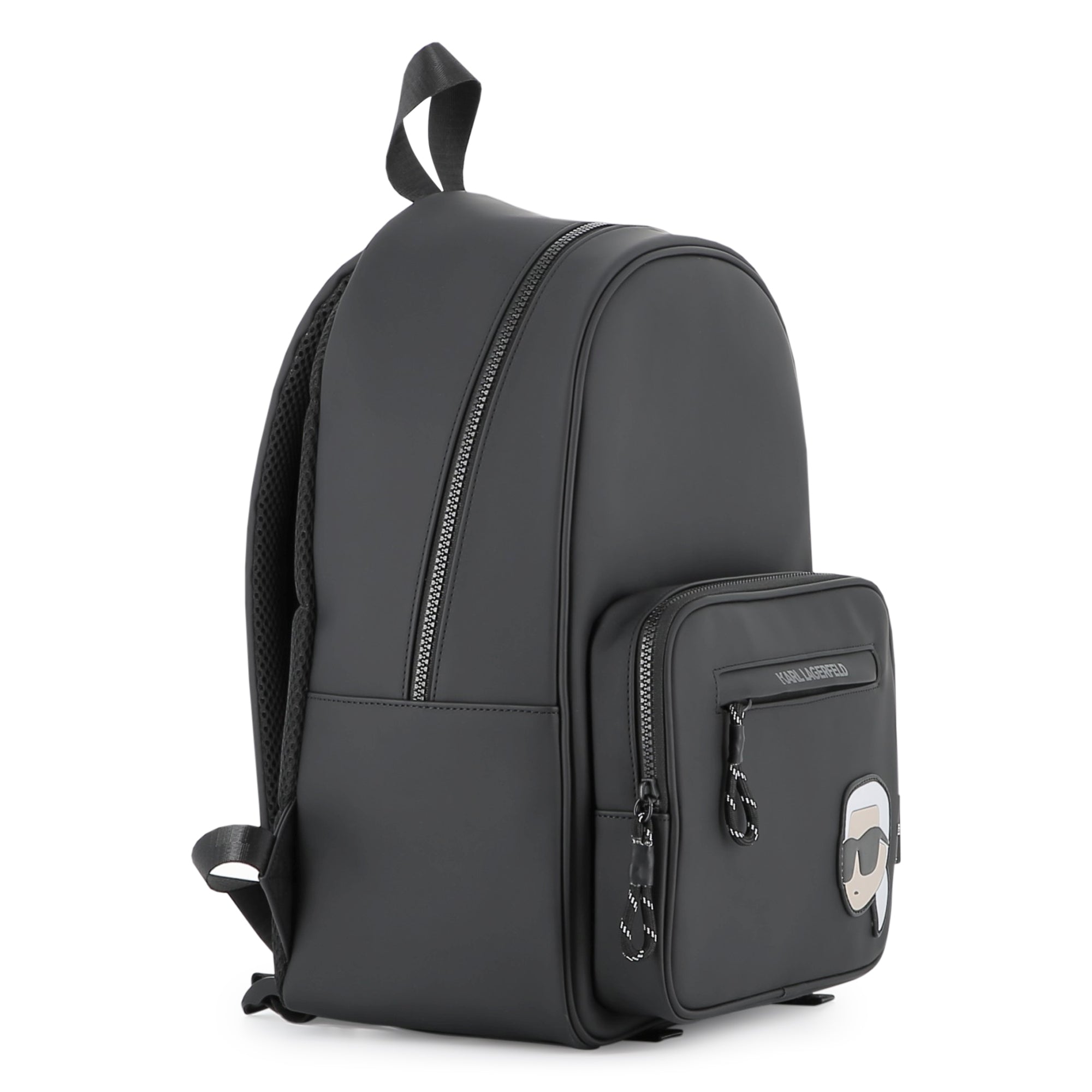Charcoal Grey Backpack with Iconic Designer Motif and Multiple Pockets