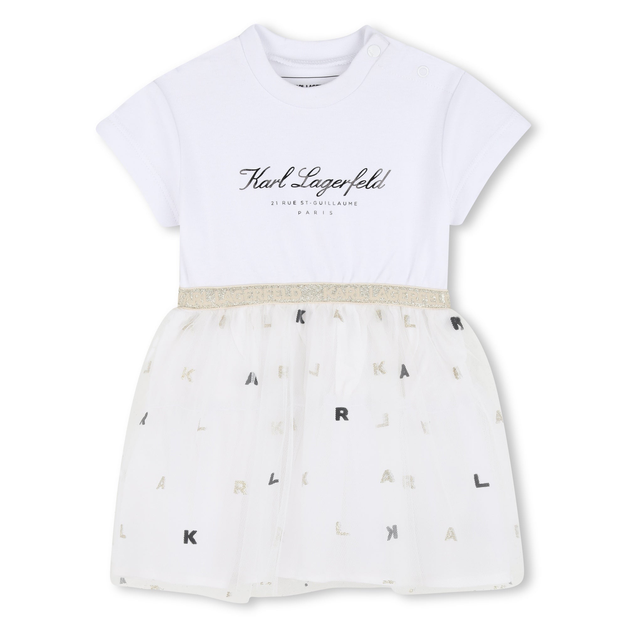 Bi-Material Ceremony Dress in White Karl Lagerfeld Kids