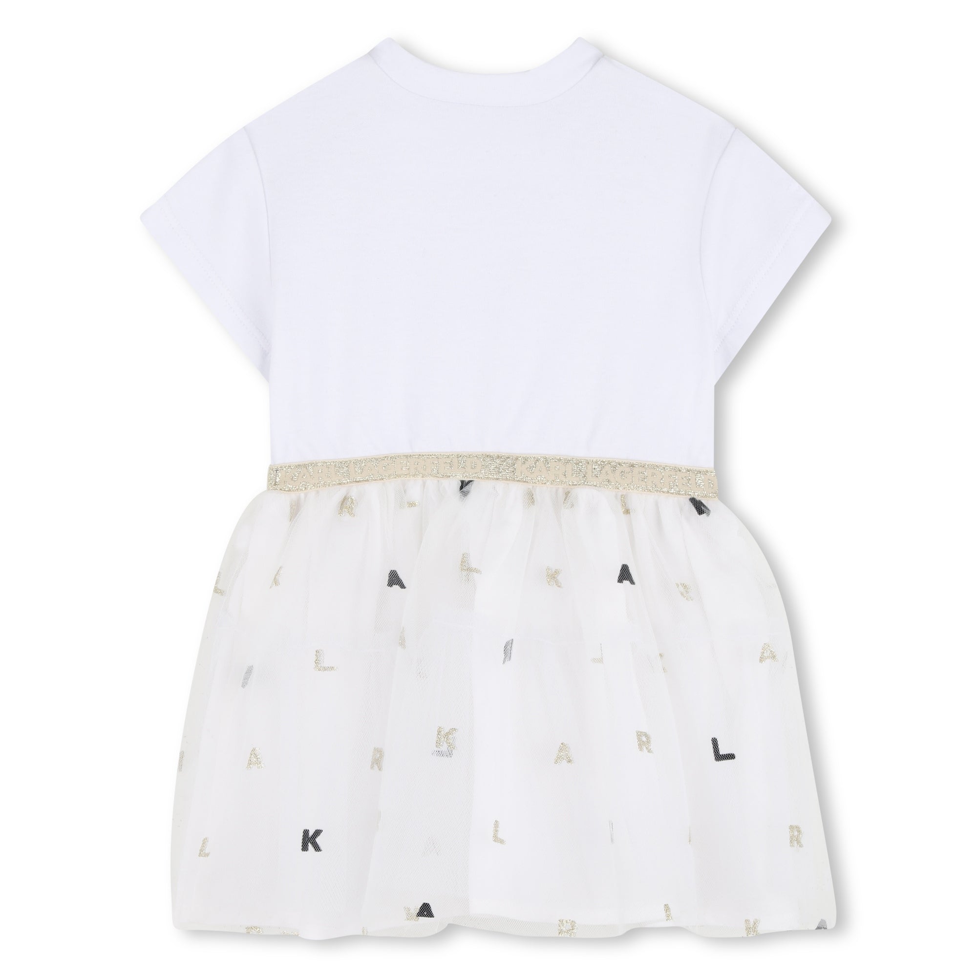 Bi-Material Ceremony Dress in White Karl Lagerfeld Kids