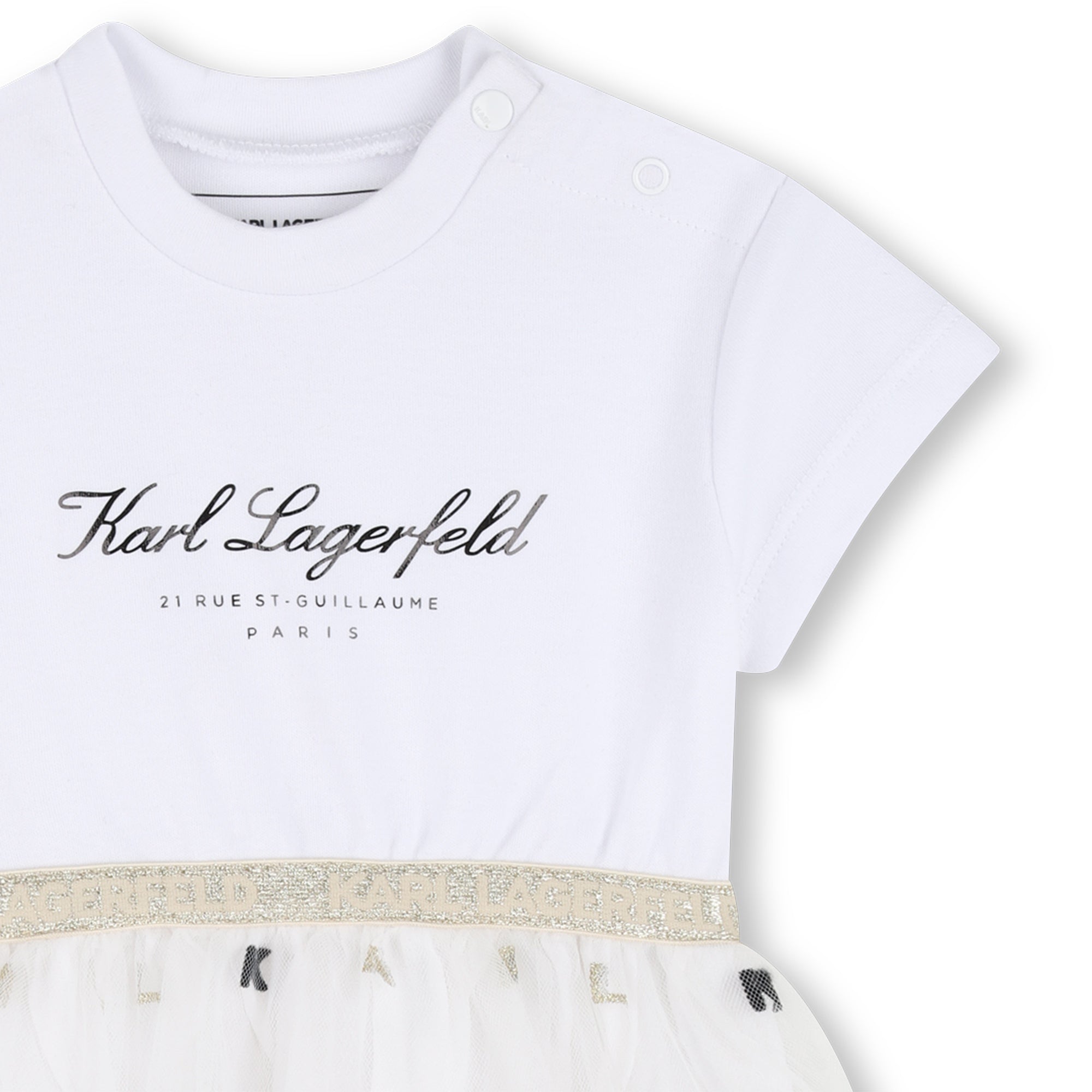 Bi-Material Ceremony Dress in White Karl Lagerfeld Kids