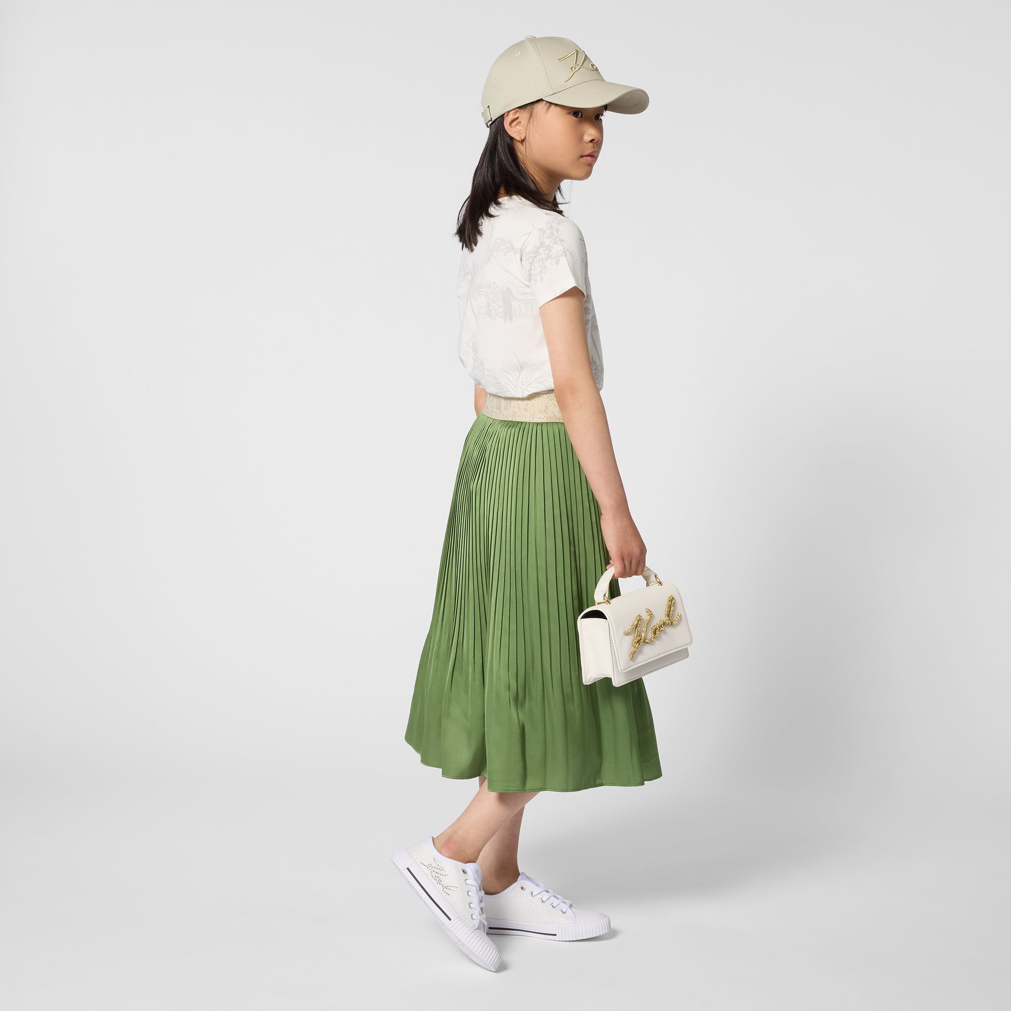 Pleated Midi Skirt in Dill Karl Lagerfeld Kids