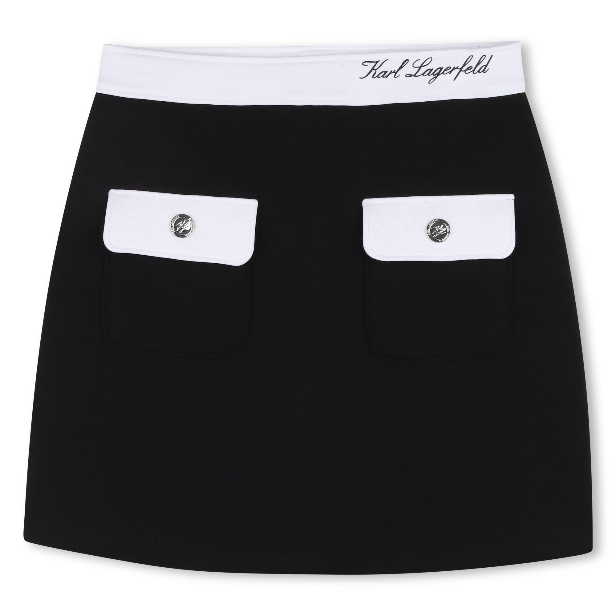 Black Stretch Jersey Skirt with Contrast Waistband and Front Pockets for Girls Karl Lagerfeld Kids