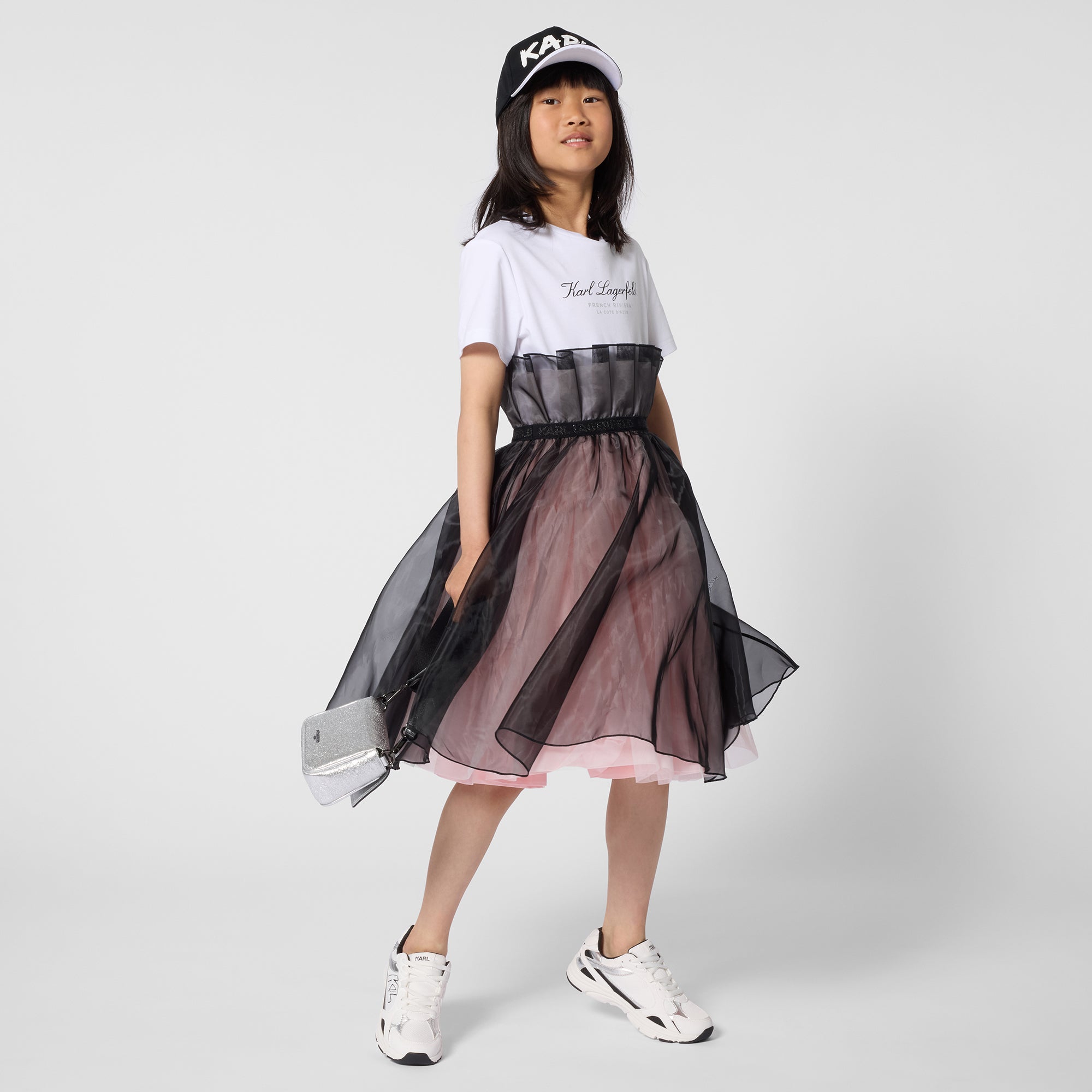 Two-Material Short-Sleeve Dress Karl Lagerfeld Kids
