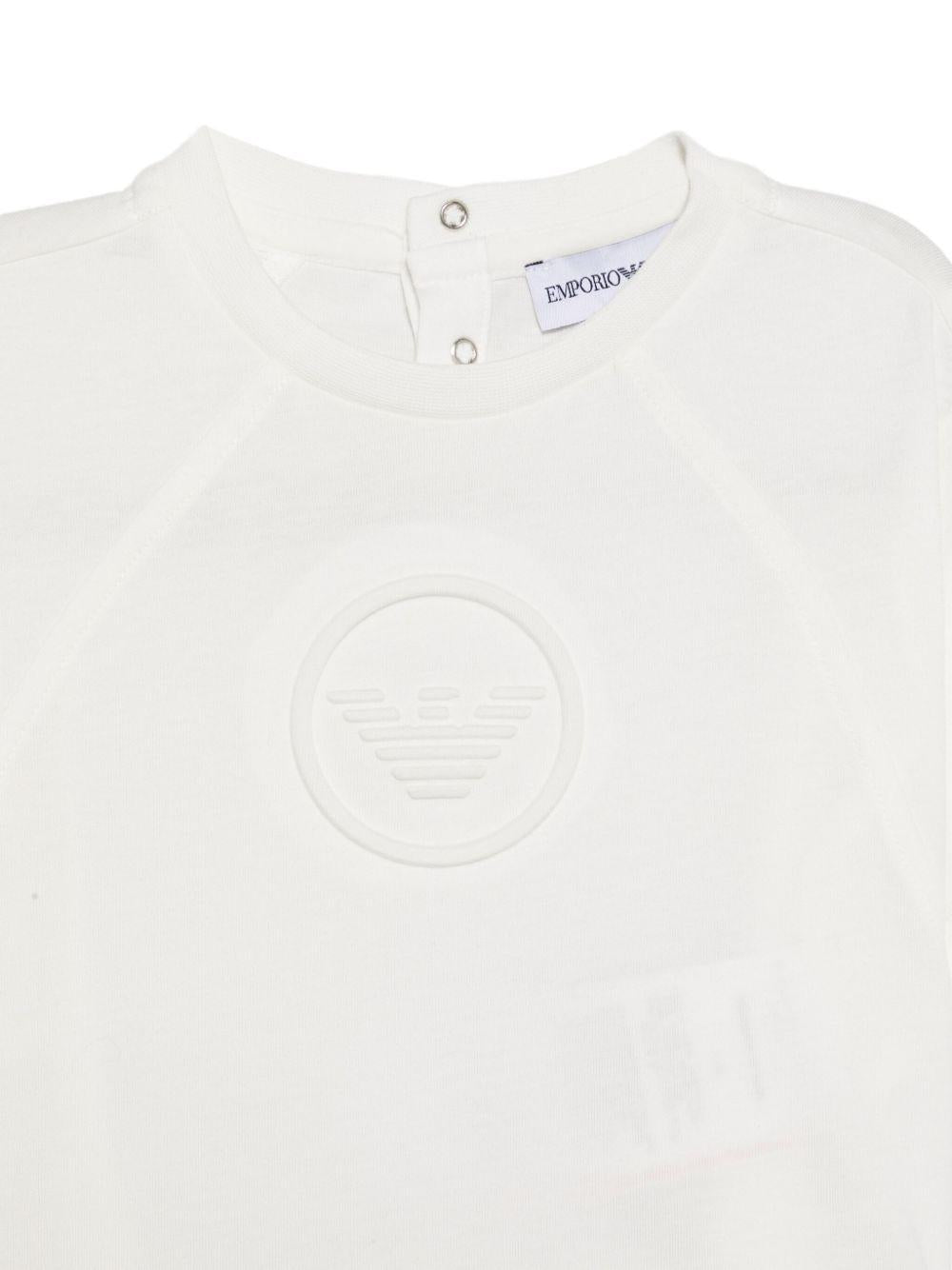 White Cotton Short Sleeve T-Shirt with Logo and Snap Closure Emporio Armani