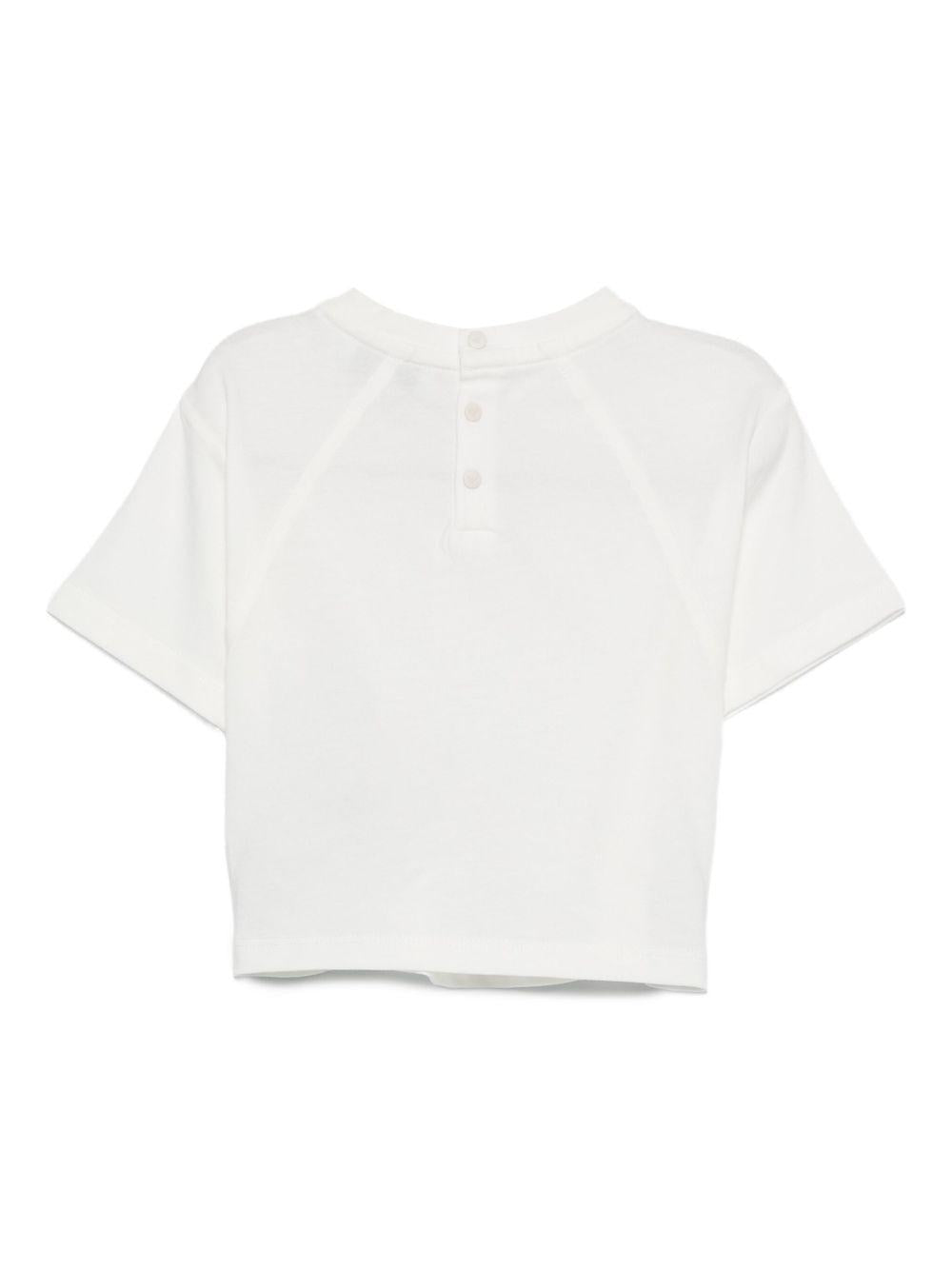 White Cotton Short Sleeve T-Shirt with Logo and Snap Closure