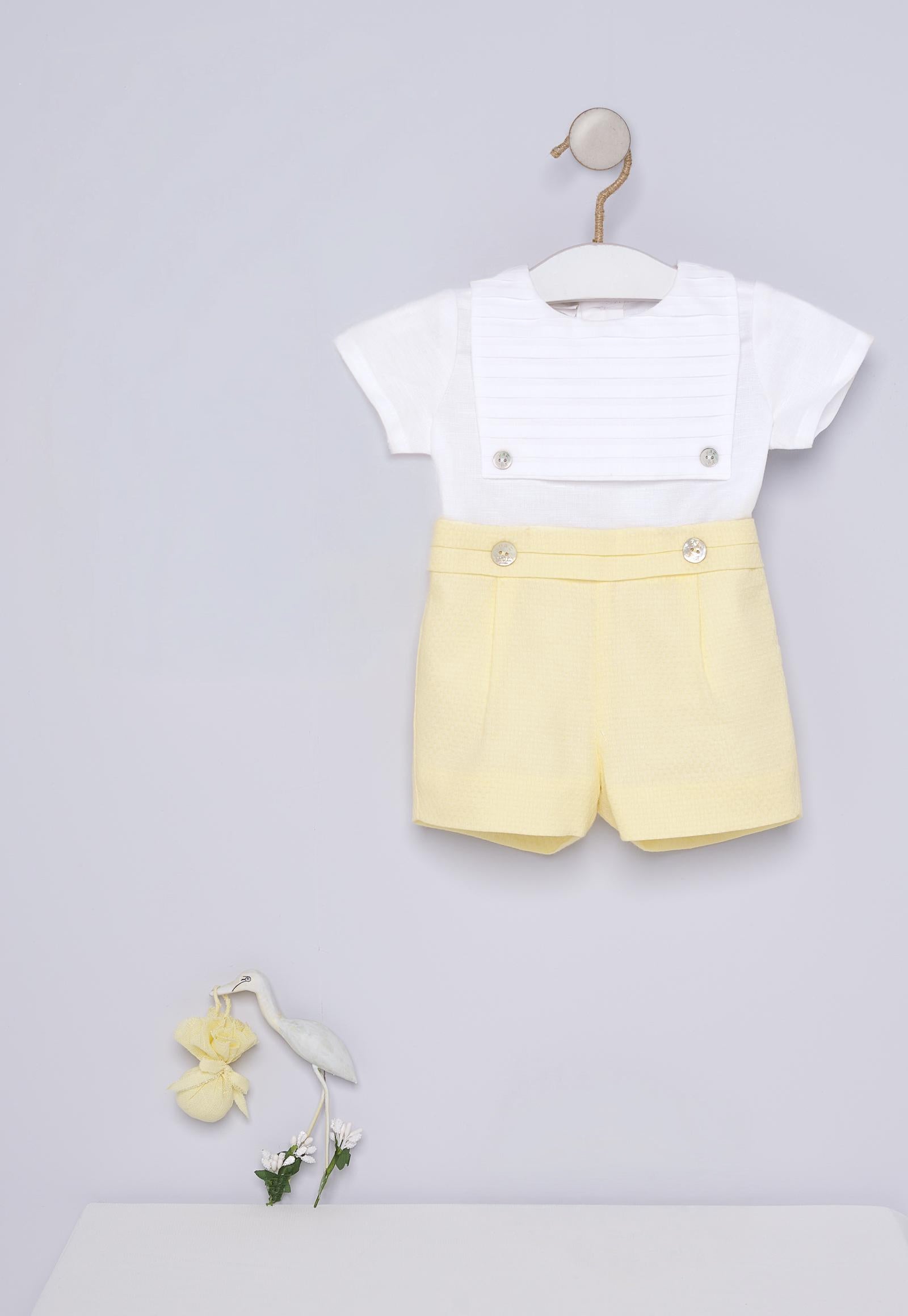 Cotton and Linen Baby Blouse and Shorts Set "Cigüeña"