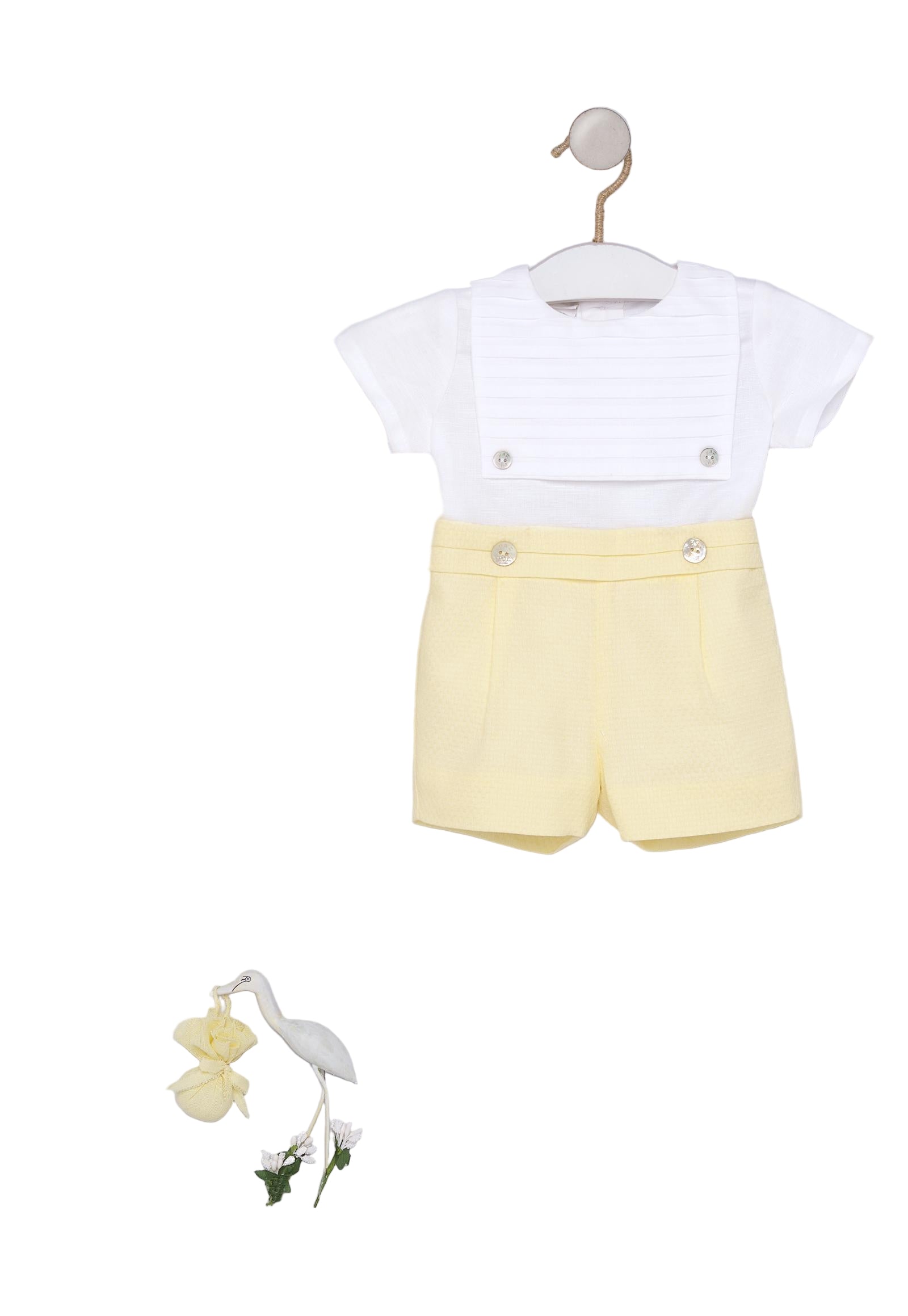 Cotton and Linen Baby Blouse and Shorts Set "Cigüeña"