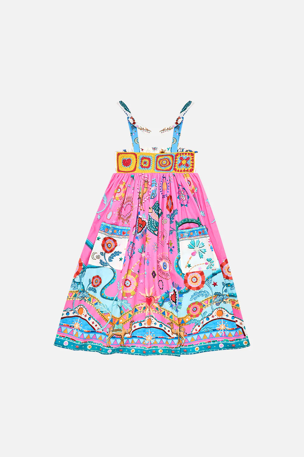 Rainbow Roads Kids Crochet Midi Dress With Pockets